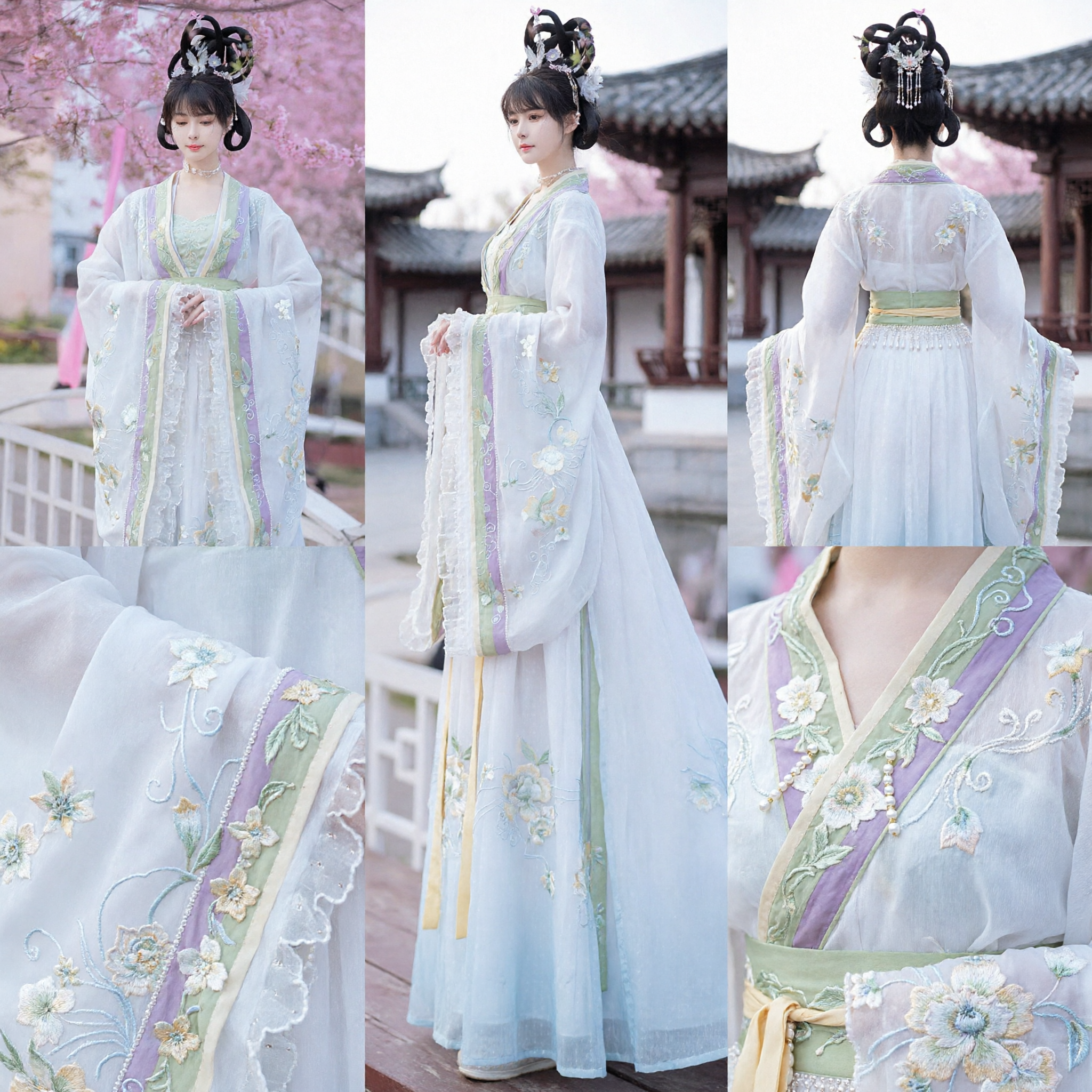 Elegant Pastel Floral Hanfu Traditional Chinese Tang Dynasty Fairy Costume Dress for Women Spring Photography - Asian Costume