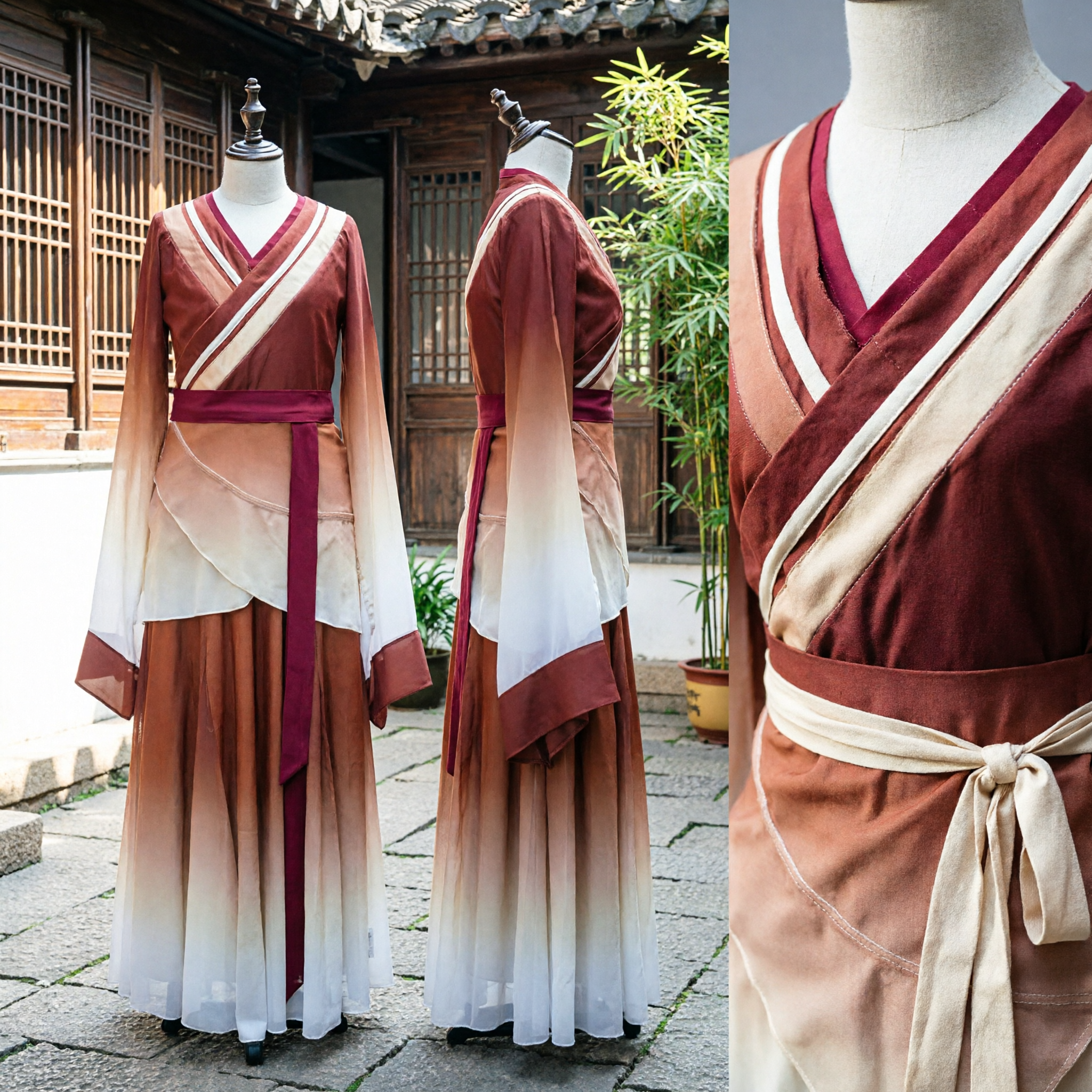 Traditional Chinese Hanfu Ancient Costume Gradient Rust Ombre Dress for Women Cosplay and Stage Performance - Asian Costume