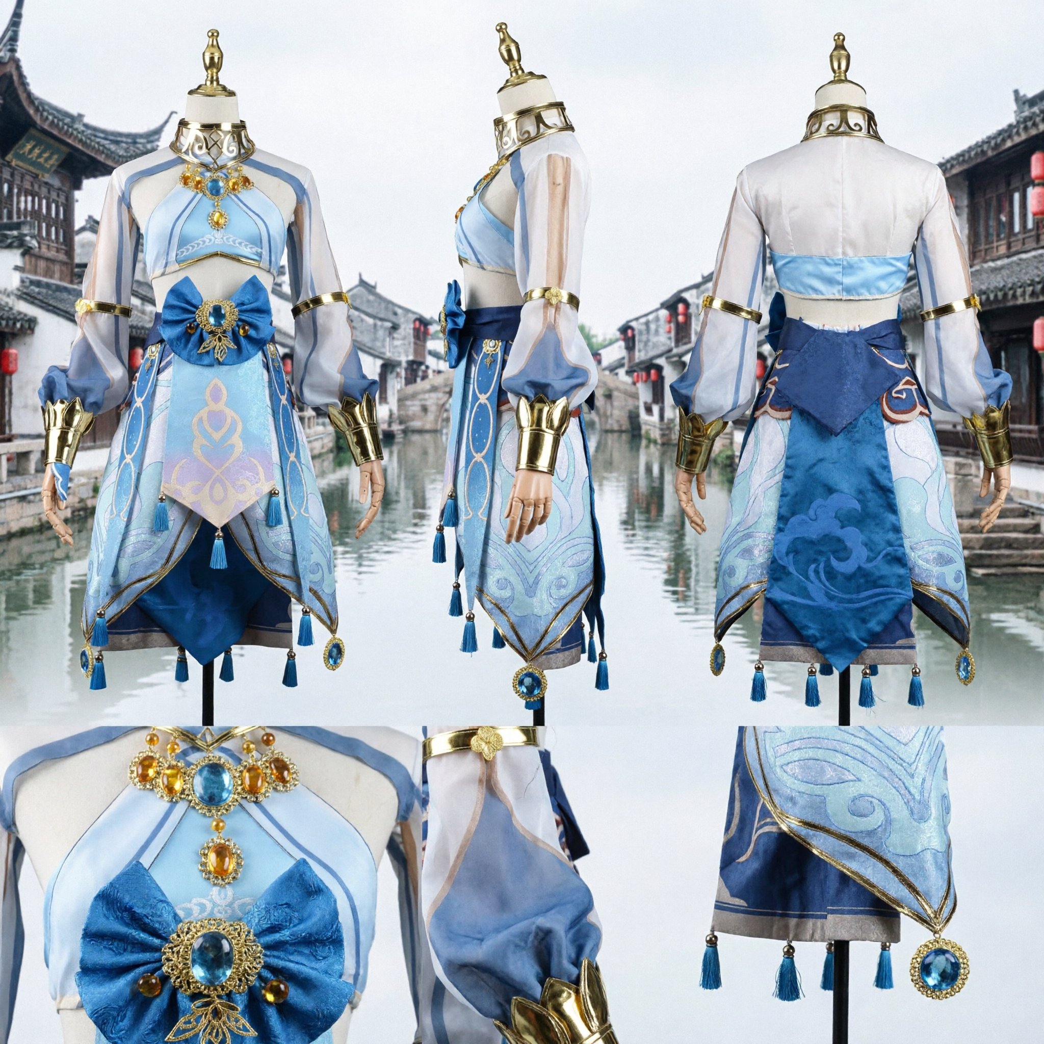 Exotic Blue Fantasy Dancer Cosplay Costume for Women Anime Game Character Halloween Party Outfit - Asian Costume