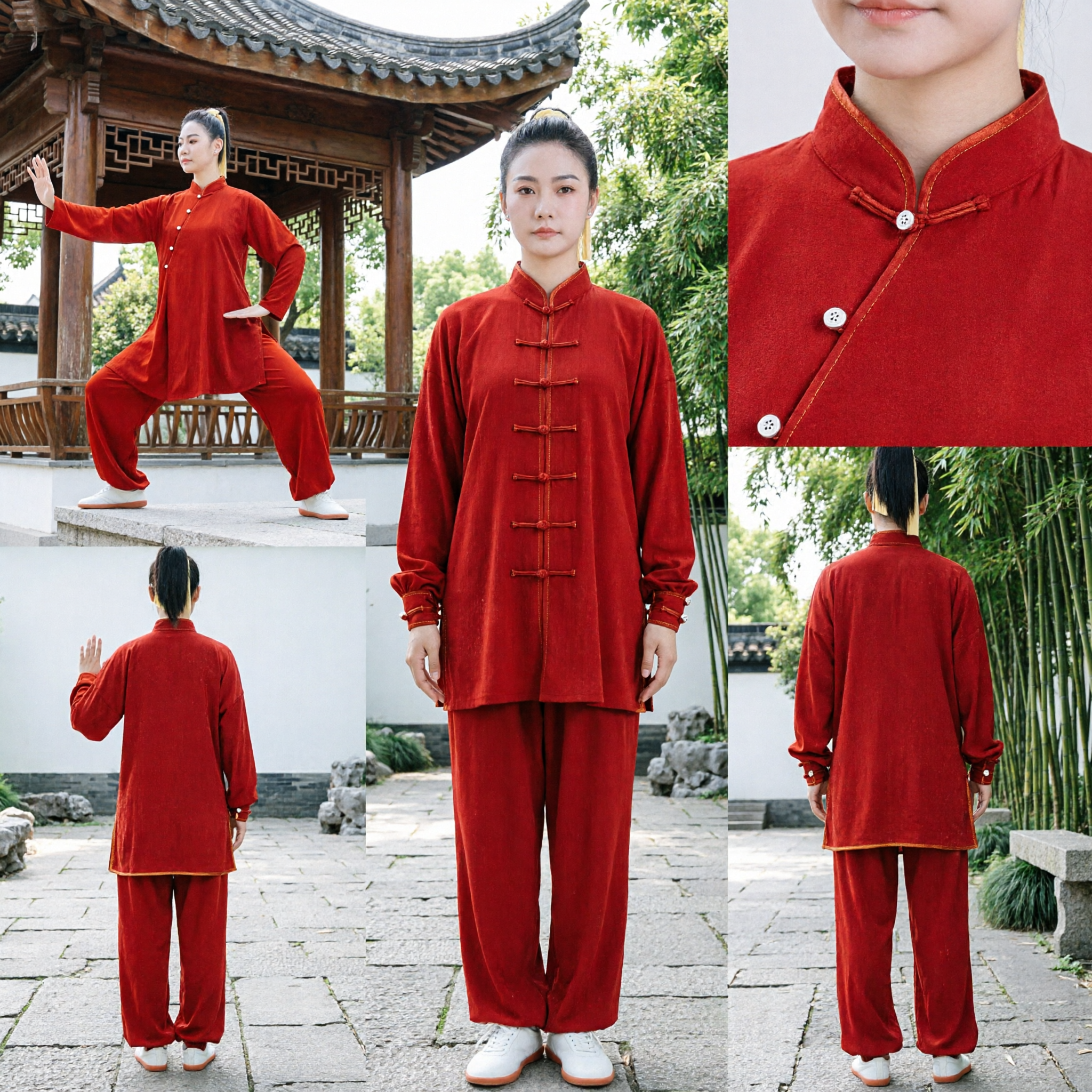Traditional Red Chinese Martial Arts Uniform Tai Chi Kung Fu Suit for Women Practice Performance - Asian Costume