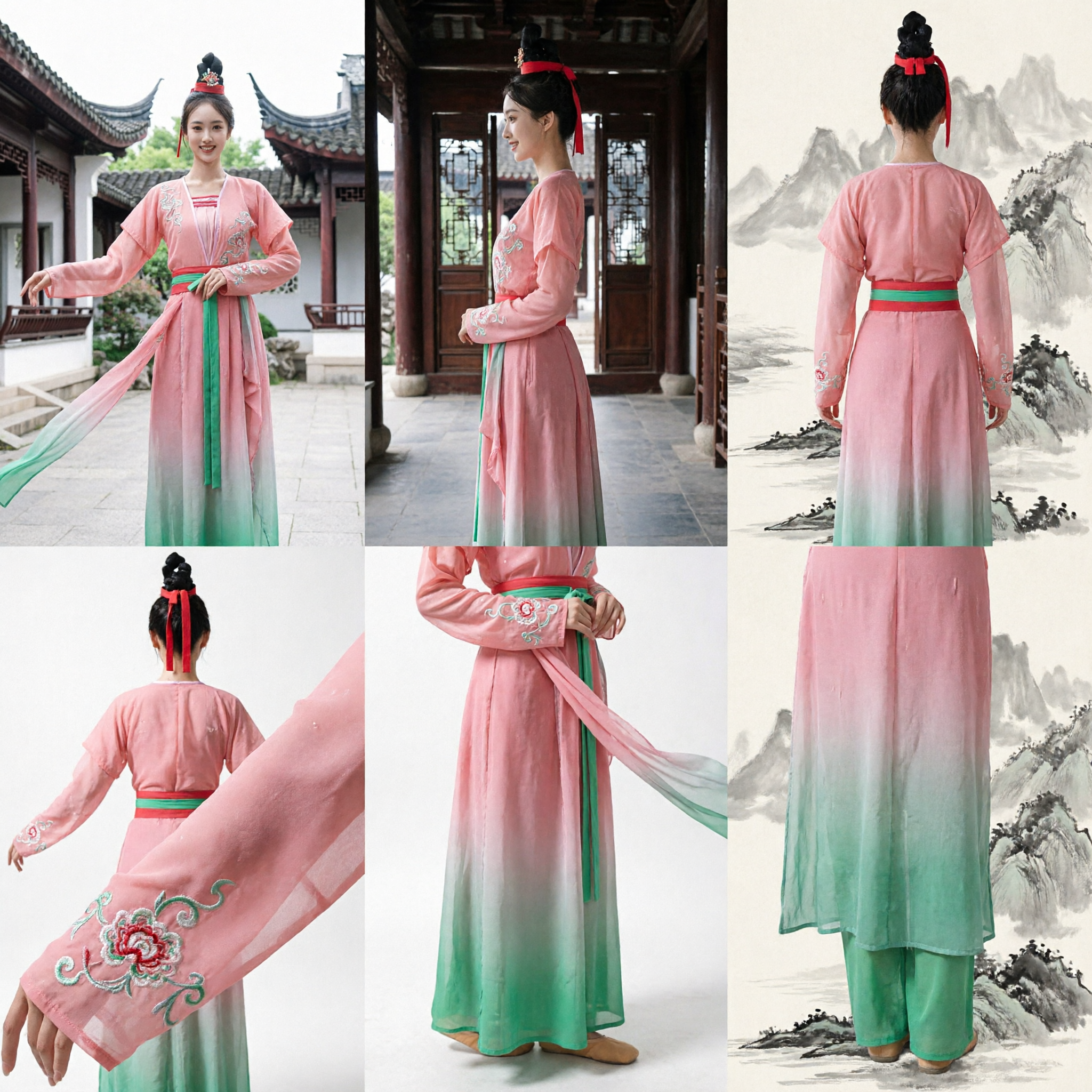 Traditional Chinese Tang Dynasty Folk Dance Costume Pink Gradient Hanfu for Women Stage Performance Dress - Asian Costume