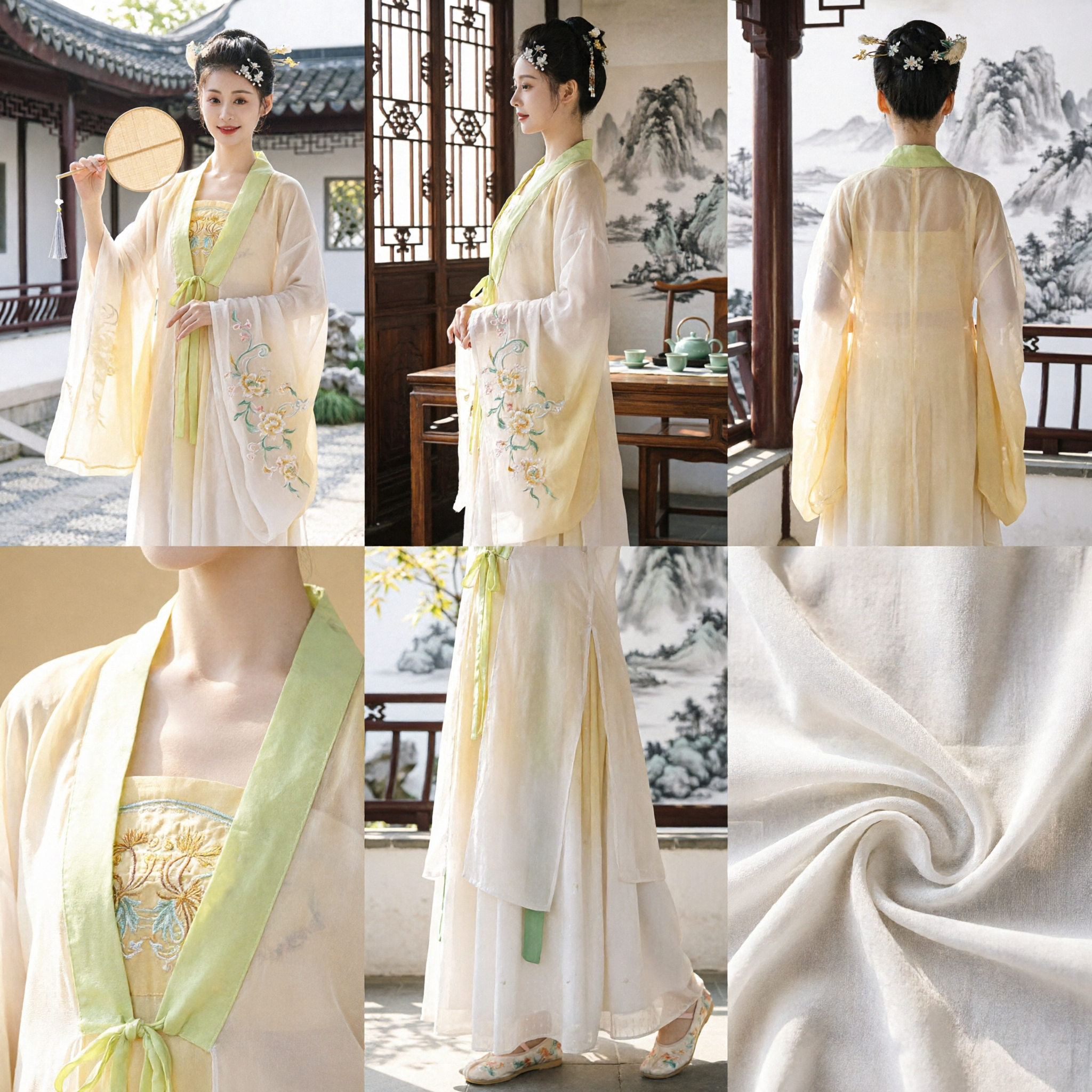 Ancient Chinese Tang Dynasty Princess Hanfu Costume Yellow Green Fairy Dress for Women Dance Performance - Asian Costume