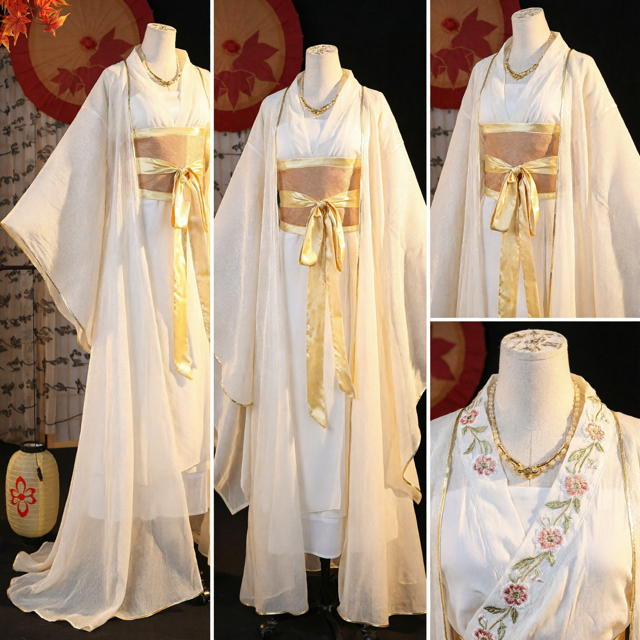 Elegant White Chinese Hanfu Dress Traditional Ancient Fairy Costume with Gold Trim for Women Cosplay - Asian Costume