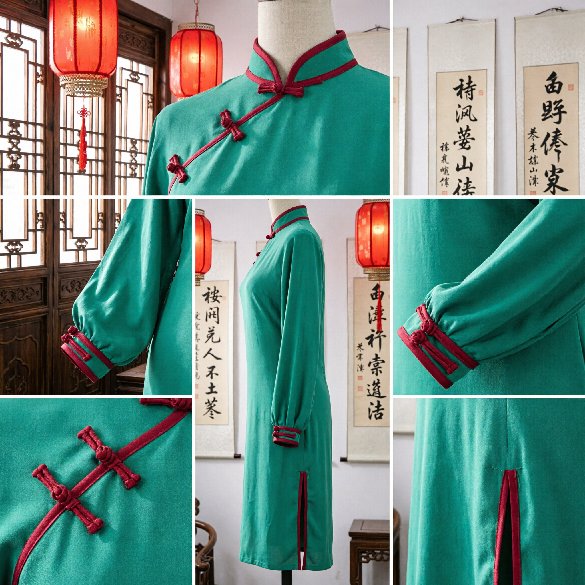 Teal Green Traditional Chinese Kung Fu Uniform Tang Suit with Mandarin Collar for Martial Arts and Tai Chi - Asian Costume