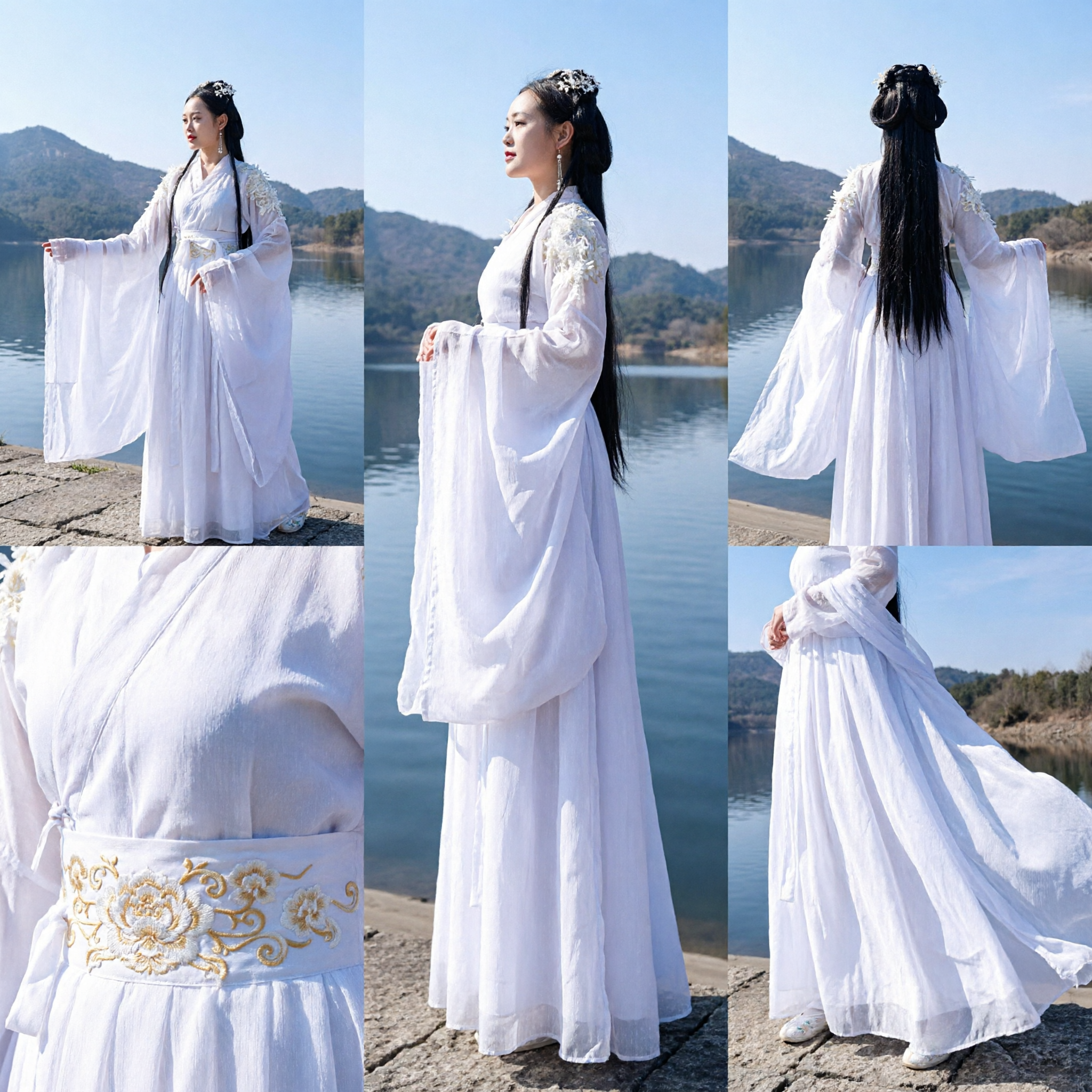 White Traditional Chinese Hanfu Ancient Fairy Dress Women Elegant Long Sleeve Costume for Cosplay Photography - Asian Costume