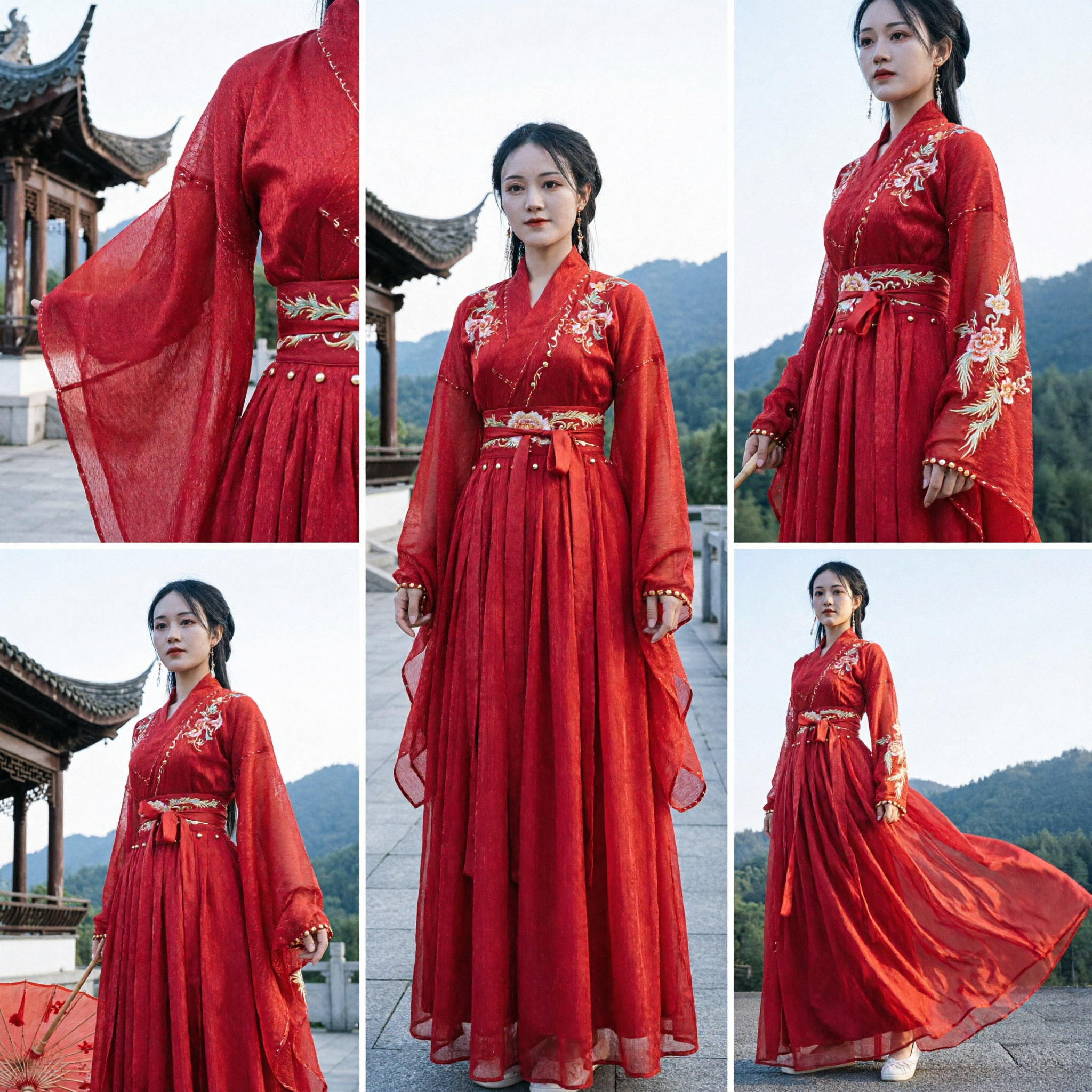 Traditional Chinese Red Hanfu Wedding Dress Ancient Costume for Women Flowing Chiffon Embroidery Performance Outfit - Asian Costume