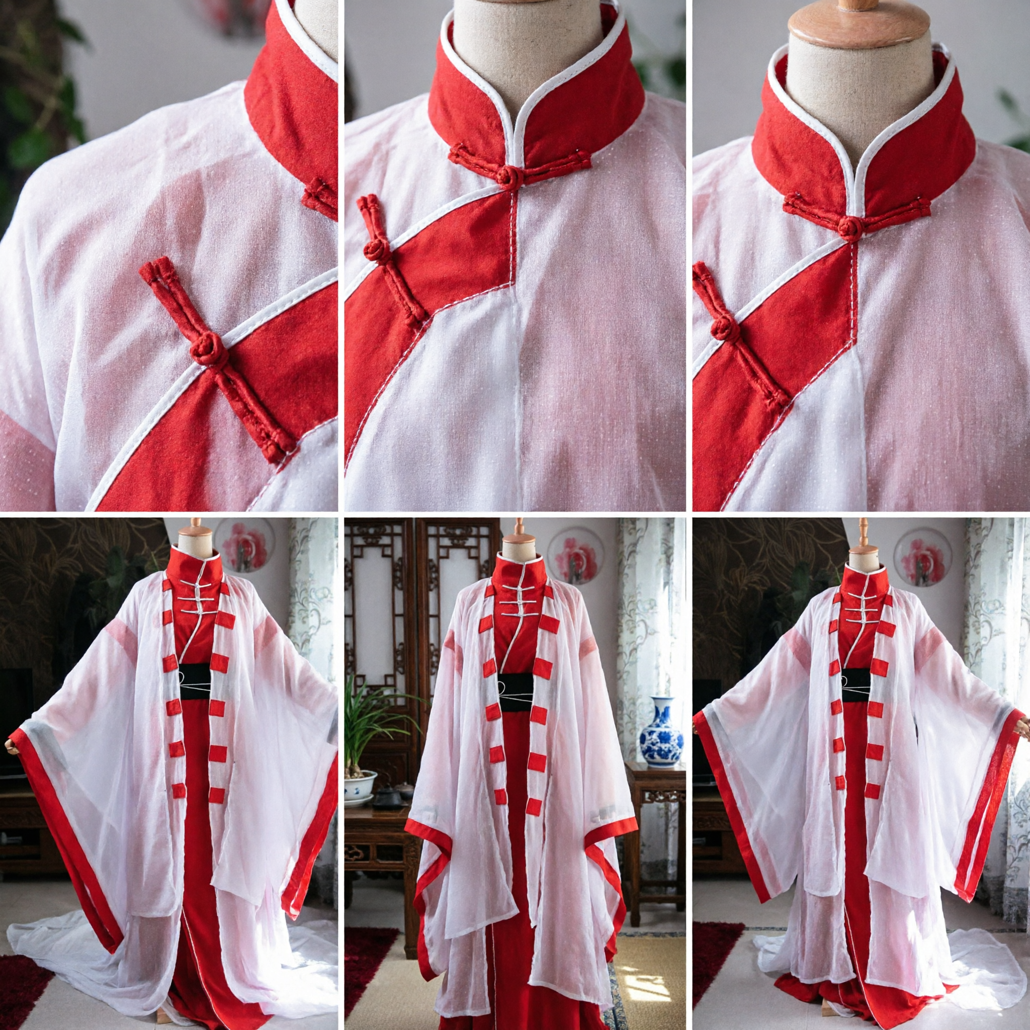 Traditional Chinese Hanfu Costume Red Robe with White Cape Taoist Priest Cosplay Outfit for Stage Performance - Asian Costume