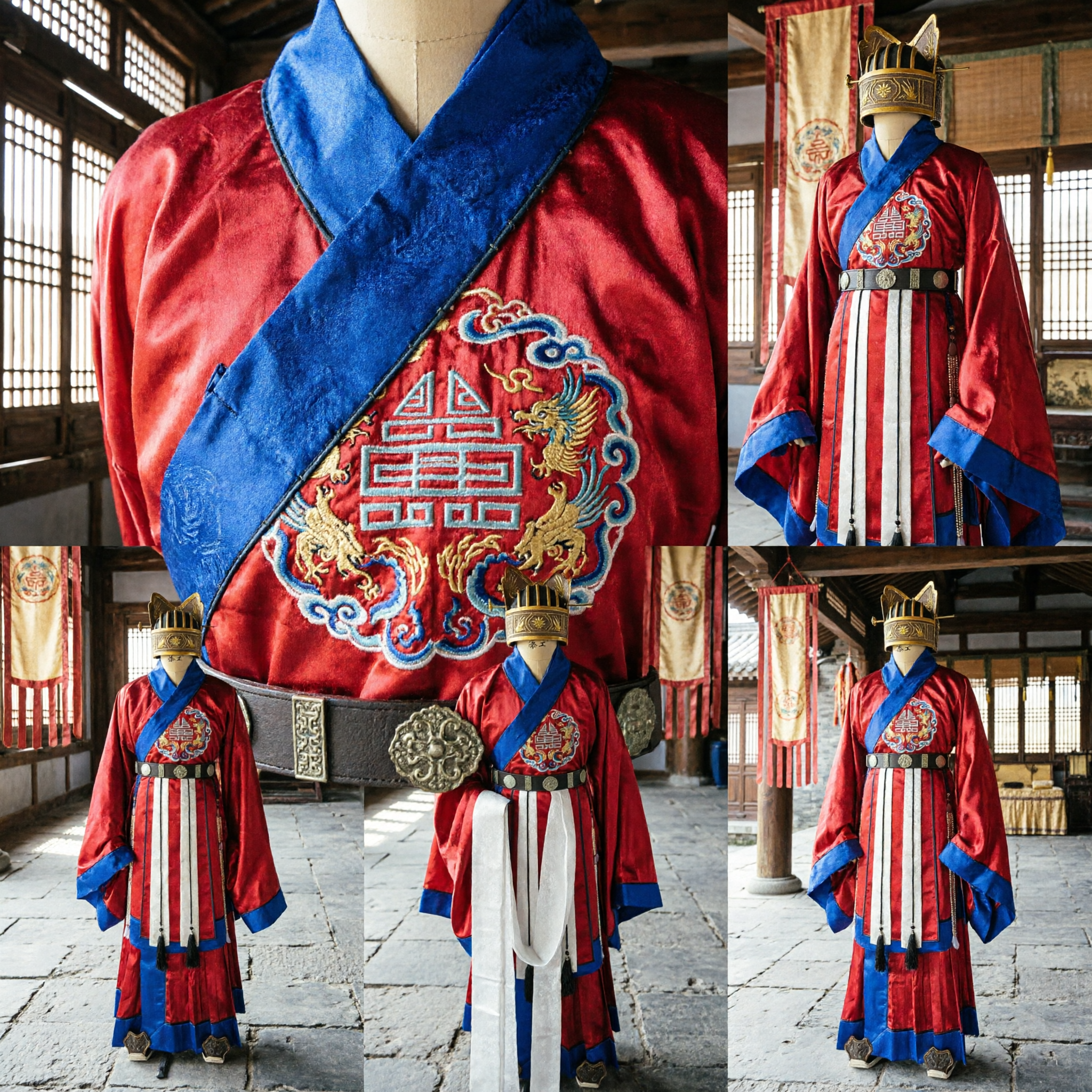 Traditional Chinese Ancient Official Hanfu Costume Men's Red Robe with Crown for Cosplay and Stage Performance - Asian Costume