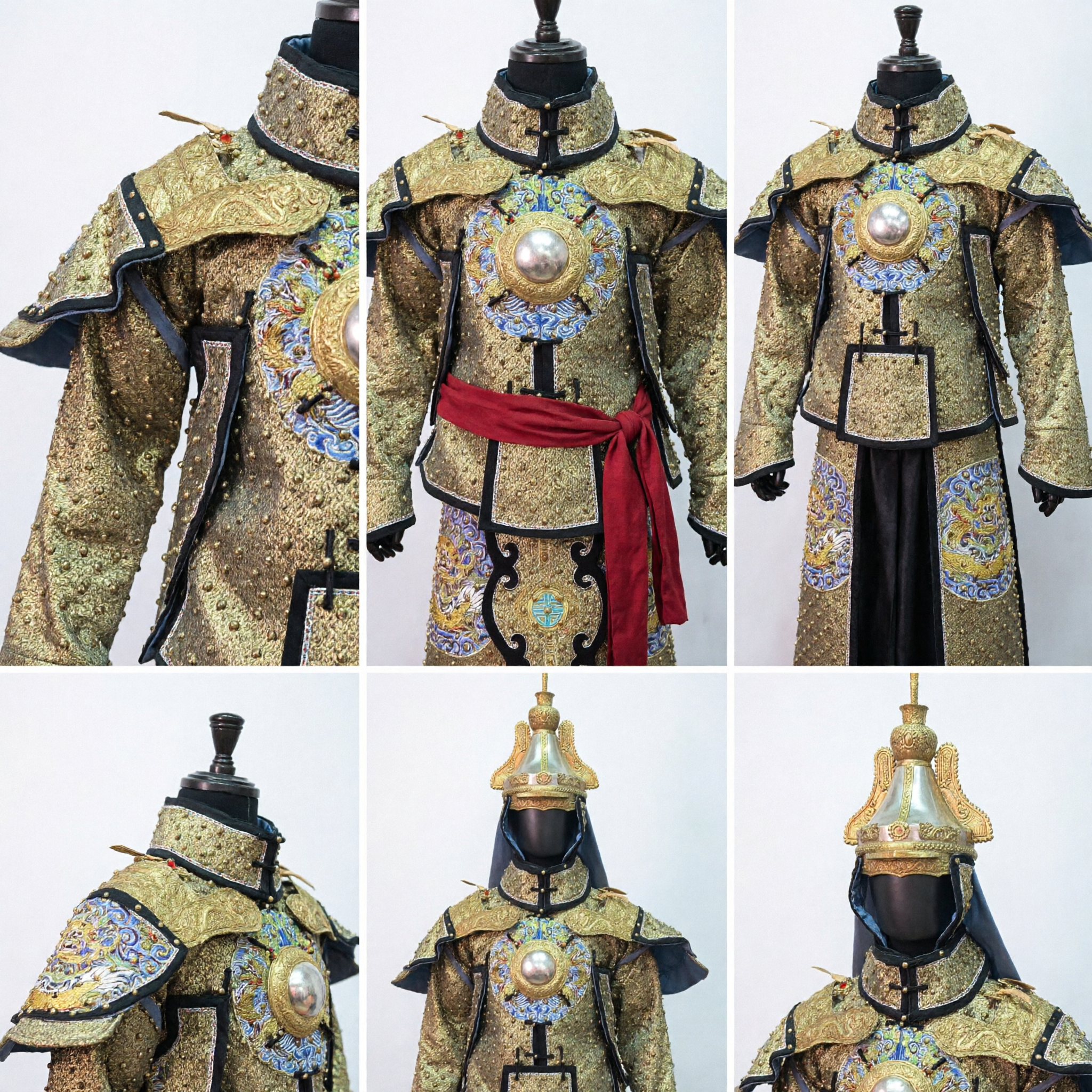 Traditional Chinese Imperial General Armor Costume Full Set Gold Dragon Knight Outfit for Men Historical Cosplay Performance - Asian Costume