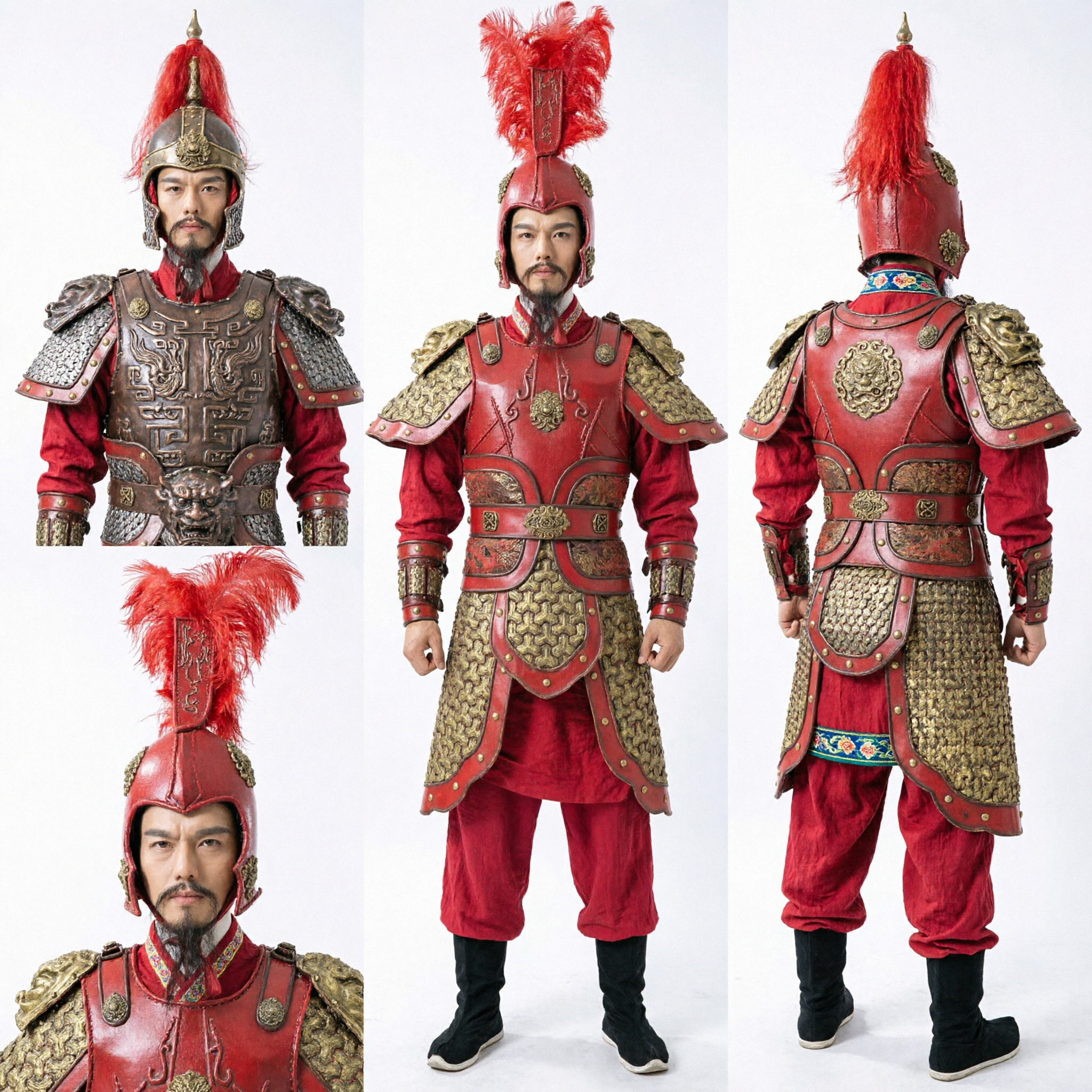 Men's Ancient Chinese General Red Armor Costume Complete Set Historical Warrior Cosplay Outfit for Performance - Asian Costume