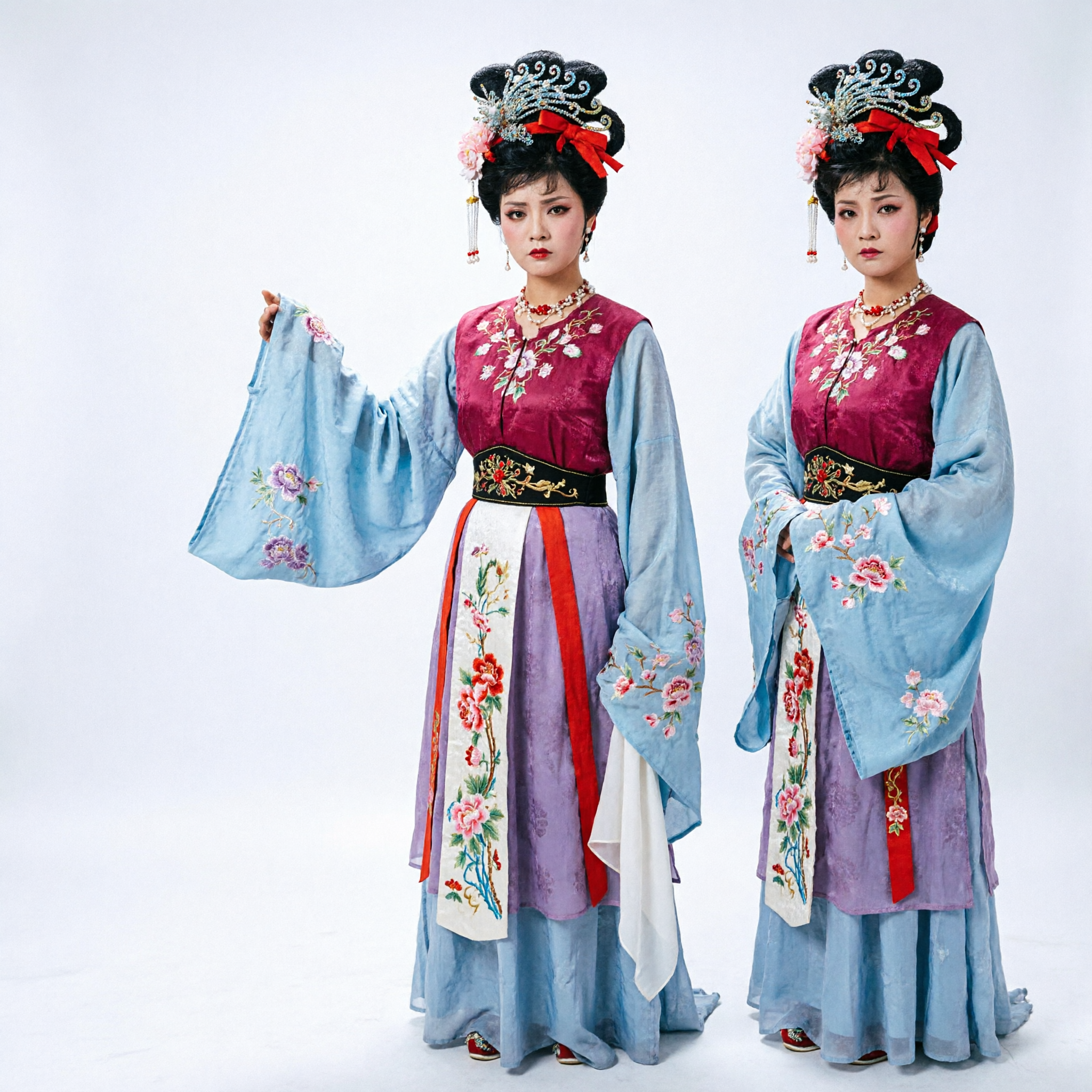 Traditional Chinese Ancient Palace Lady Costume Red and Blue Hanfu Dress for Women Performance Cosplay - Asian Costume