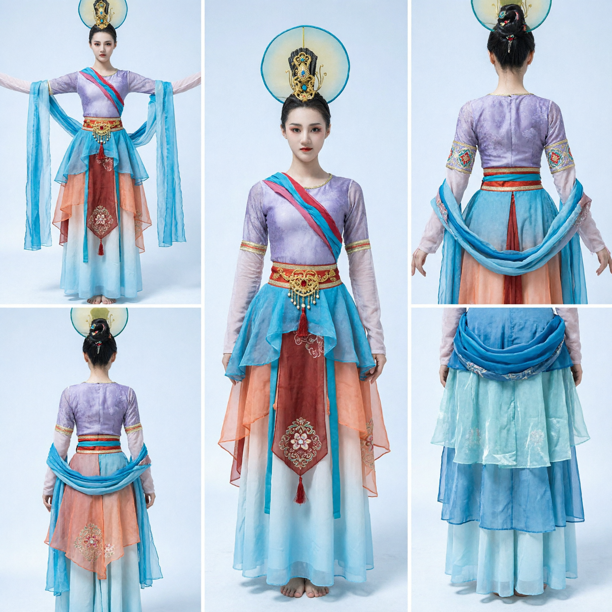 Traditional Chinese Dunhuang Flying Apsara Dance Costume Women Classical Hanfu Stage Performance Dress Complete Set - Asian Costume