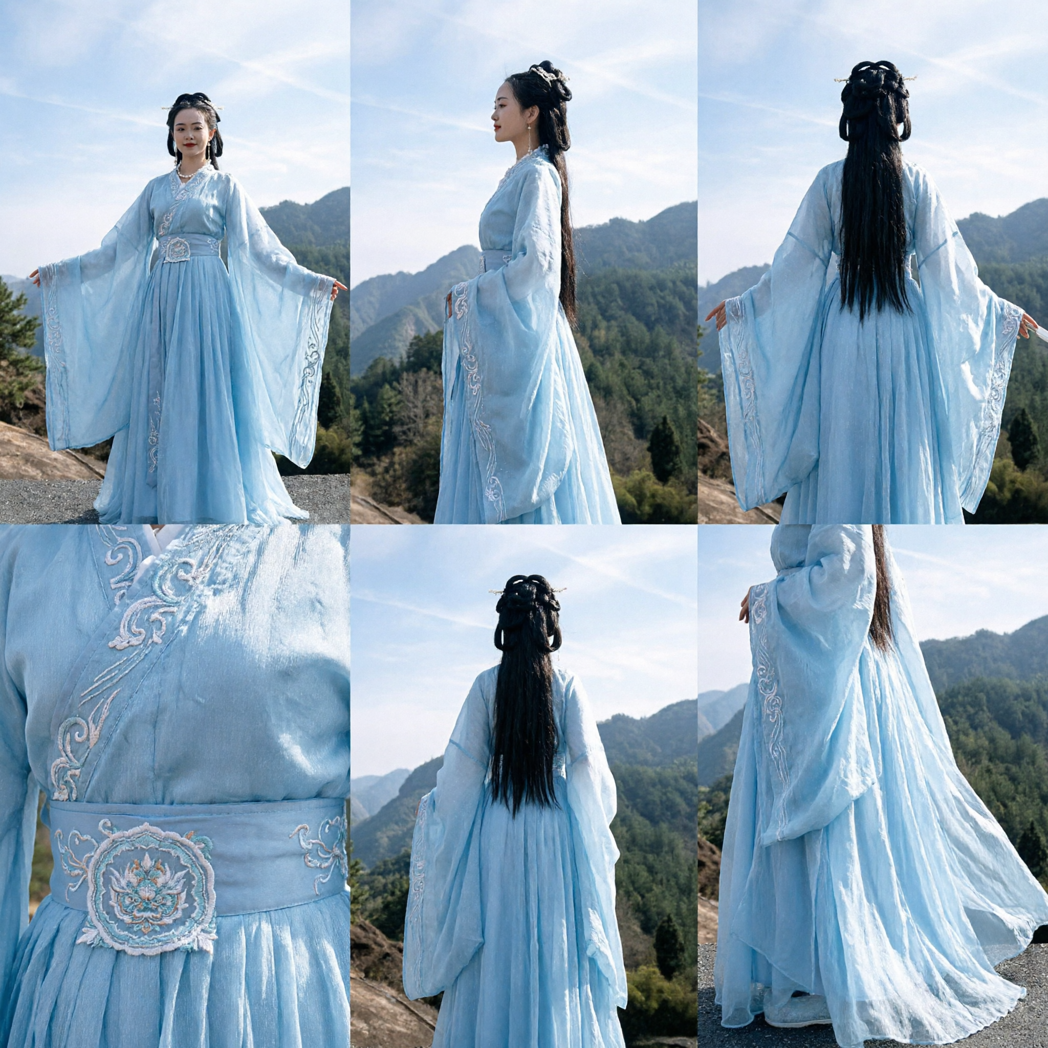 Elegant Light Blue Traditional Chinese Hanfu Costume Ancient Fairy Dress with Wide Sleeves for Women Photography - Asian Costume