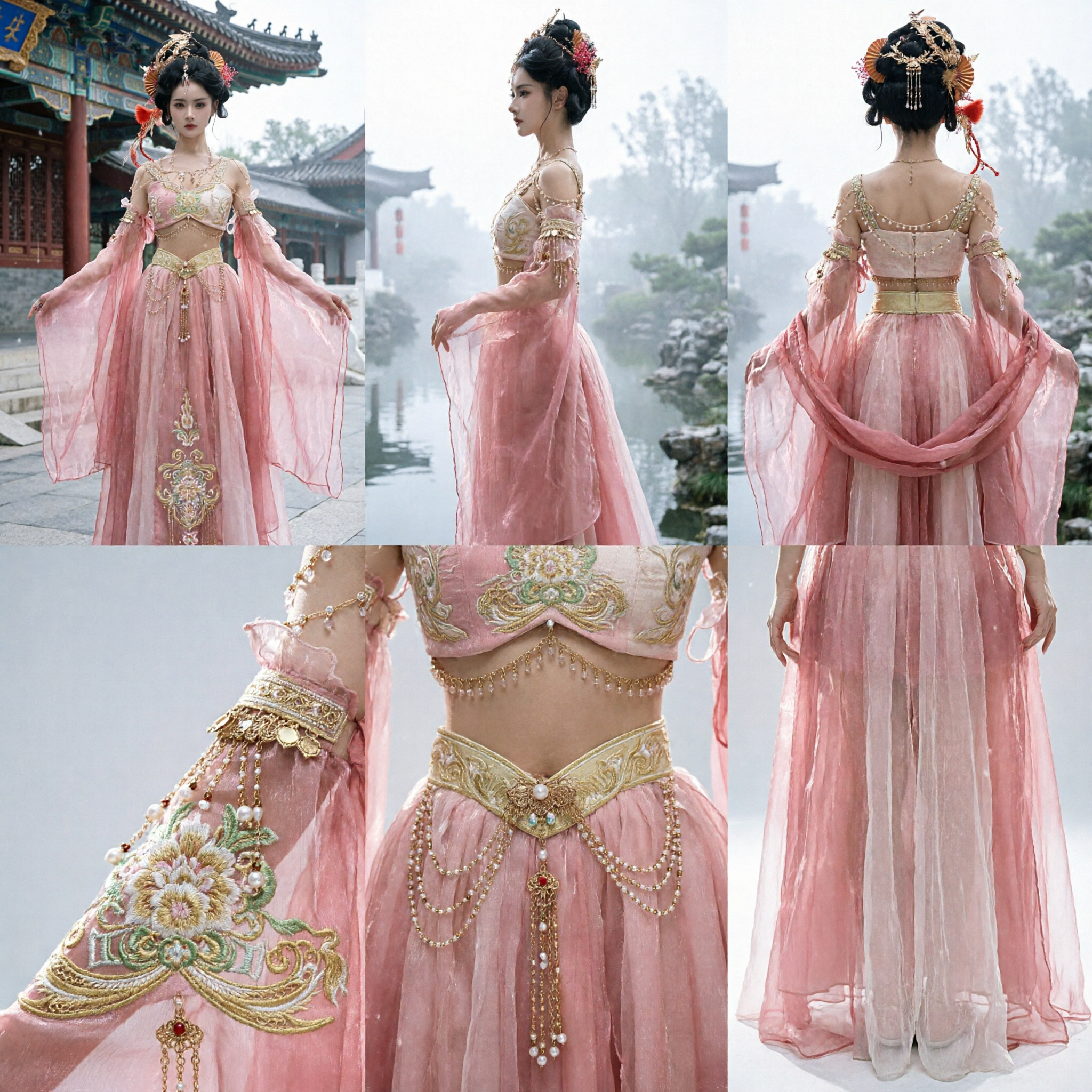 Elegant Pink Dunhuang Flying Apsaras Hanfu Costume Set Traditional Chinese Dance Dress for Women Performance - Asian Costume