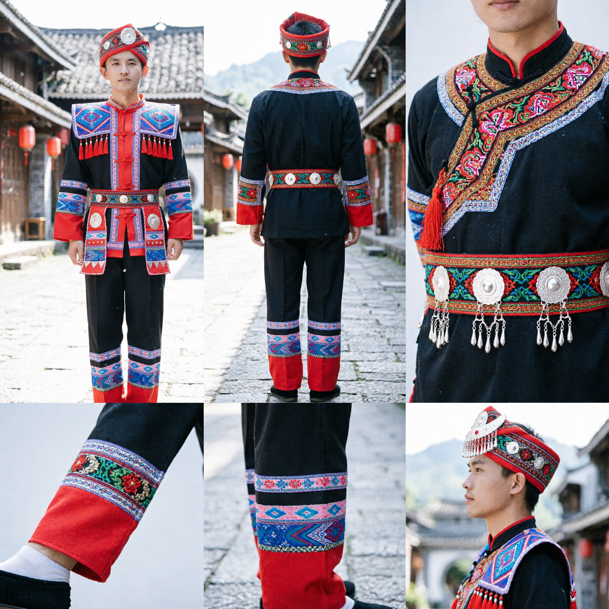 Traditional Chinese Miao Ethnic Minority Men's Costume Folk Dance Stage Performance Outfit with Embroidery - Asian Costume