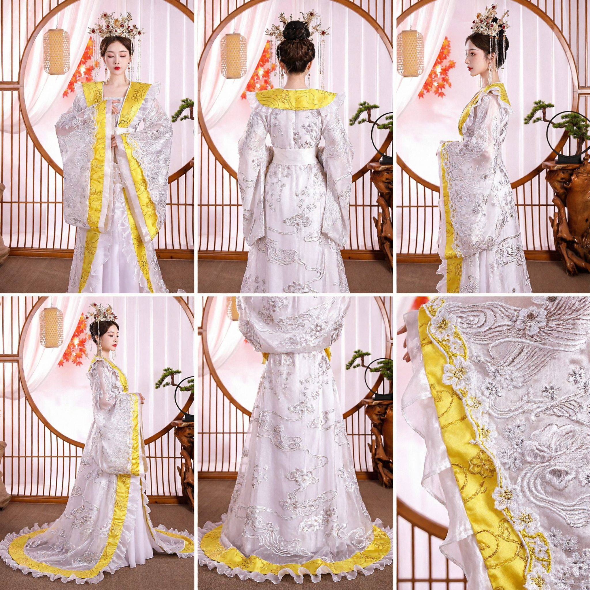 Chinese Traditional Hanfu Ancient Palace Empress Costume Yellow and White Tang Dynasty Princess Dress for Women - Asian Costume