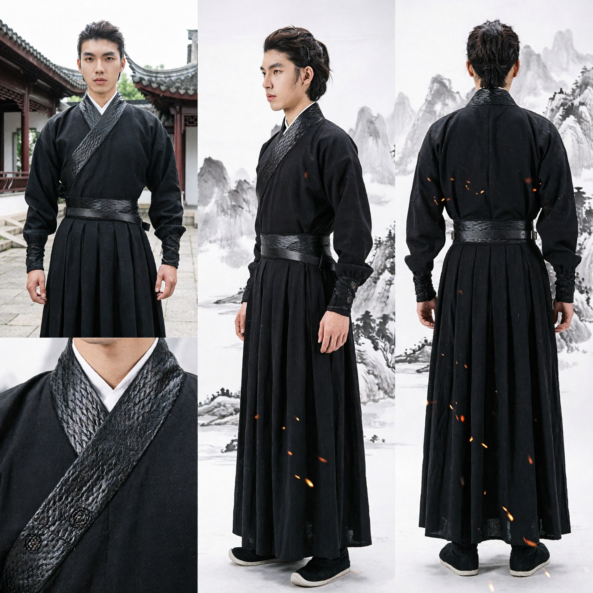 Men's Black Traditional Chinese Hanfu Archer Set Wuxia Martial Arts Cosplay Costume Historical Clothing - Asian Costume