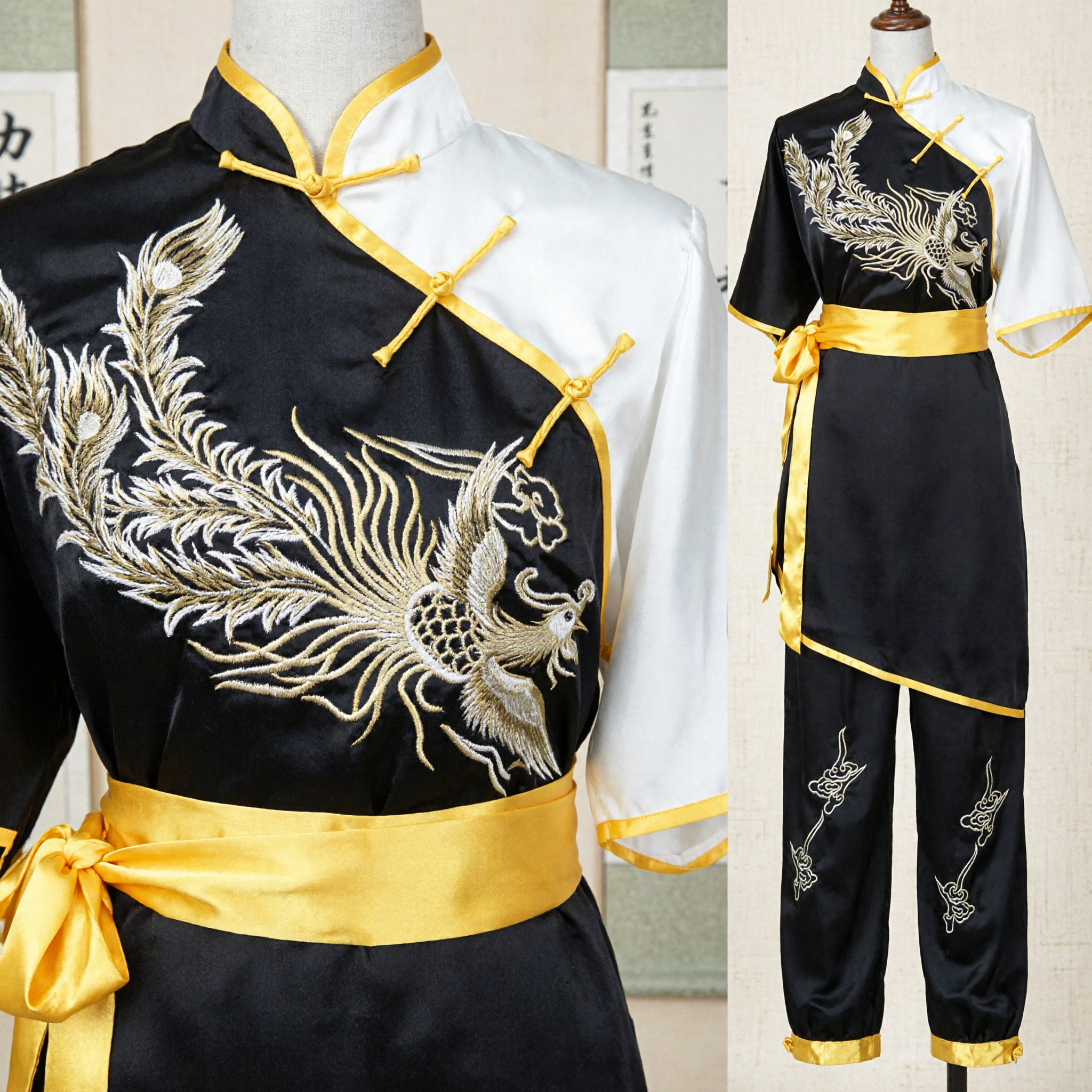 Unisex Chinese Martial Arts Kung Fu Uniform Wushu Costume with Phoenix Embroidery for Performance Cosplay - Asian Costume