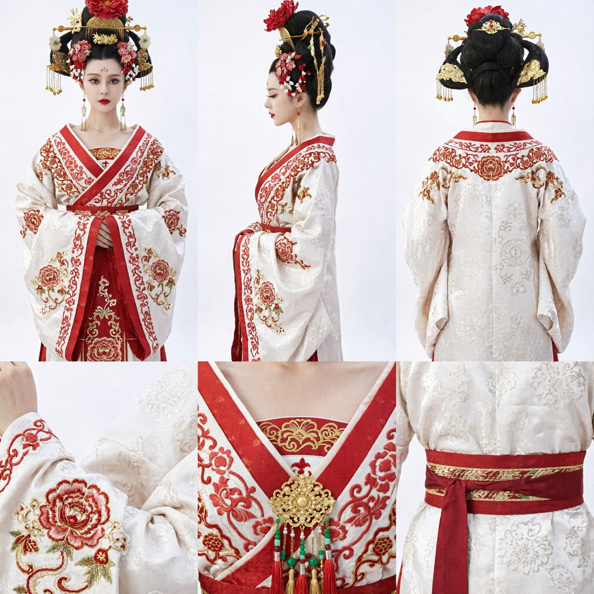 Royal Tang Dynasty Hanfu Costume Red and White Embroidered Traditional Chinese Dress for Women Historical Cosplay - Asian Costume