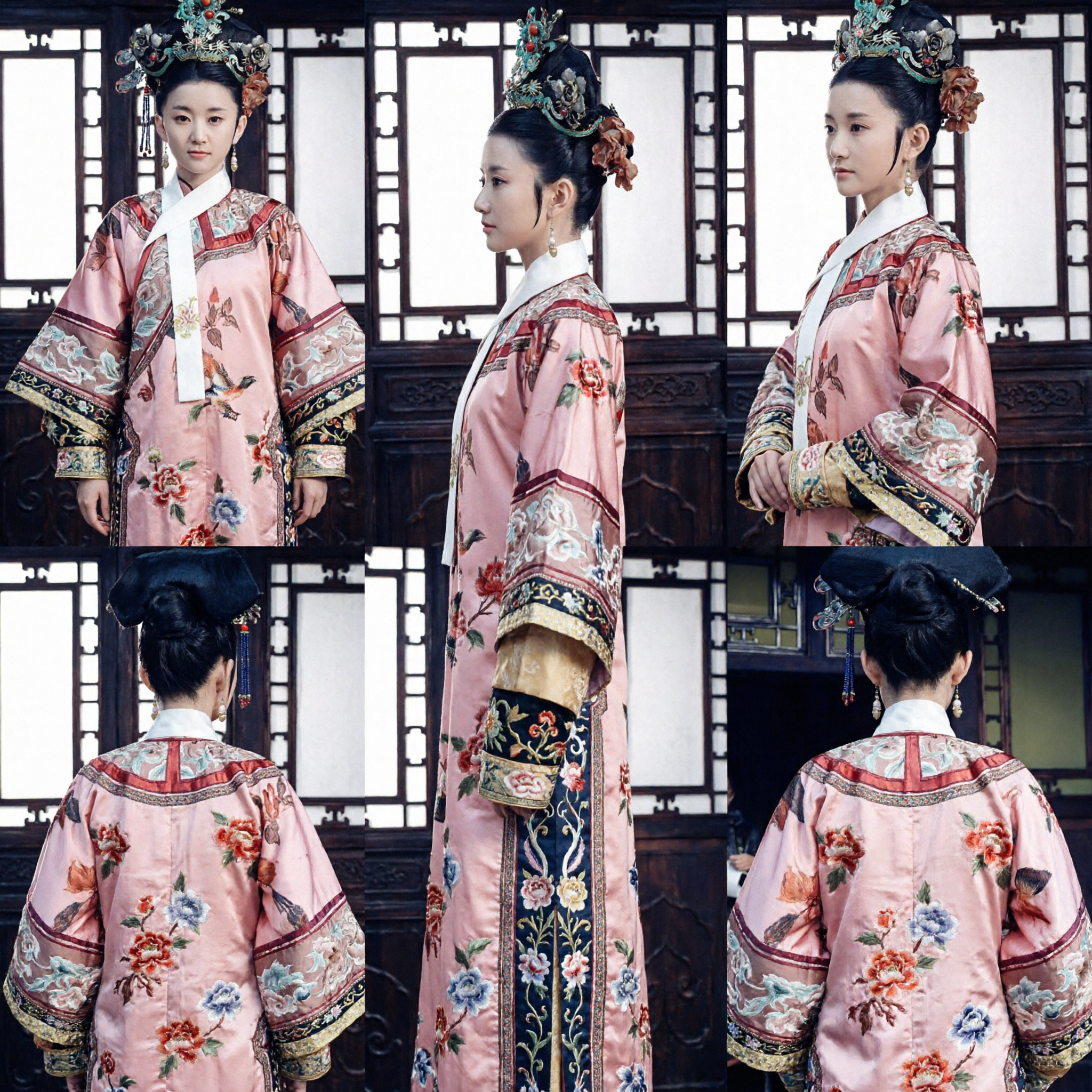 Elegant Pink Qing Dynasty Manchu Concubine Costume Traditional Chinese Embroidered Robe for Cosplay - Asian Costume