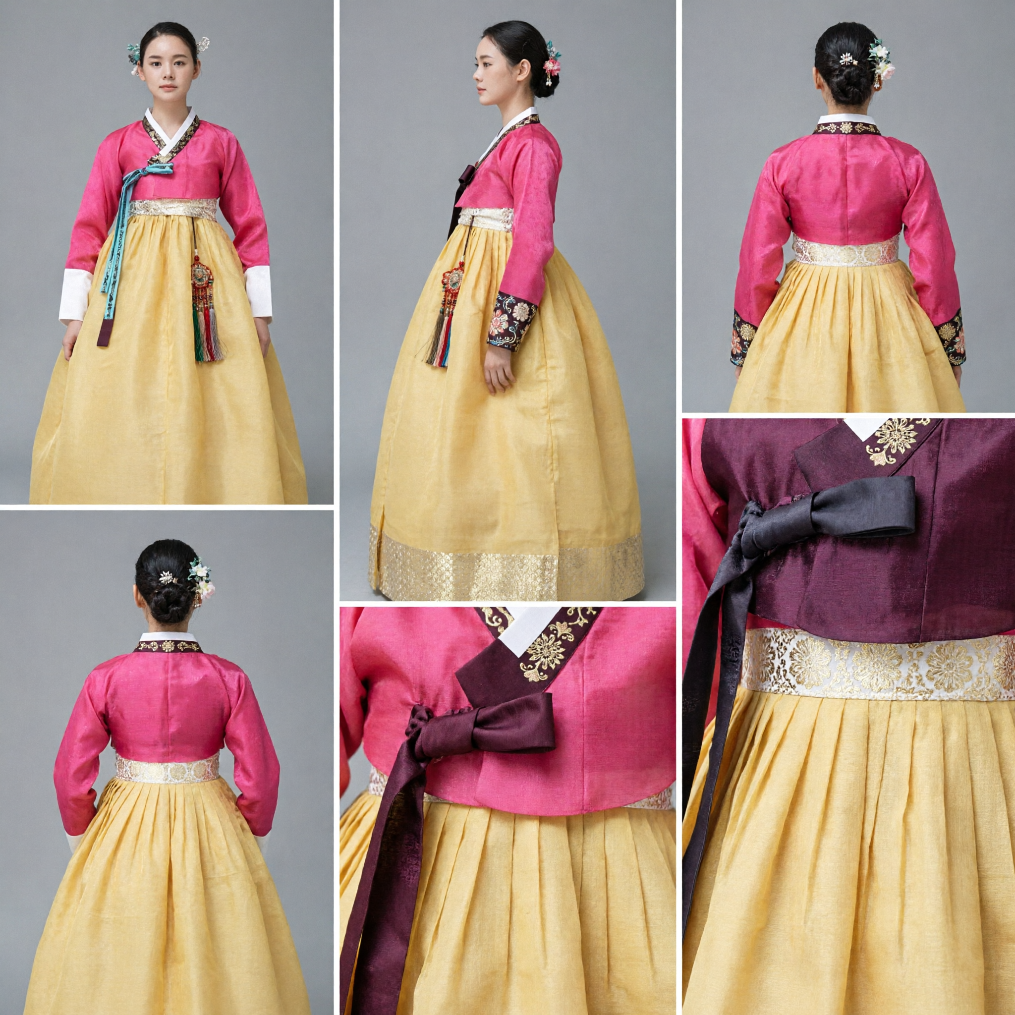 Women's Traditional Korean Hanbok Pink Jeogori and Yellow Chima Dress Set for Wedding and Festivals - Asian Costume