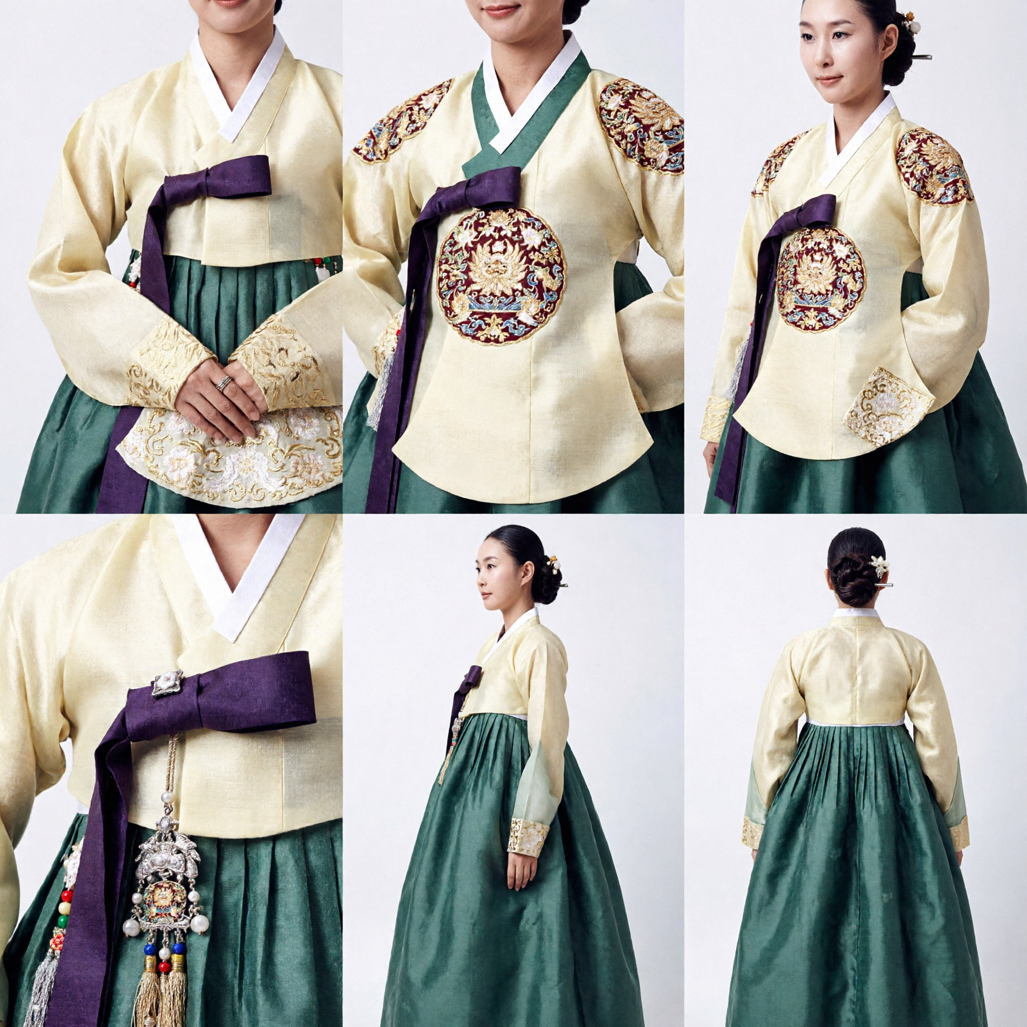 Traditional Korean Hanbok for Women Elegant Yellow Jeogori and Green Chima Silk Dress for Weddings and Performances - Asian Costume