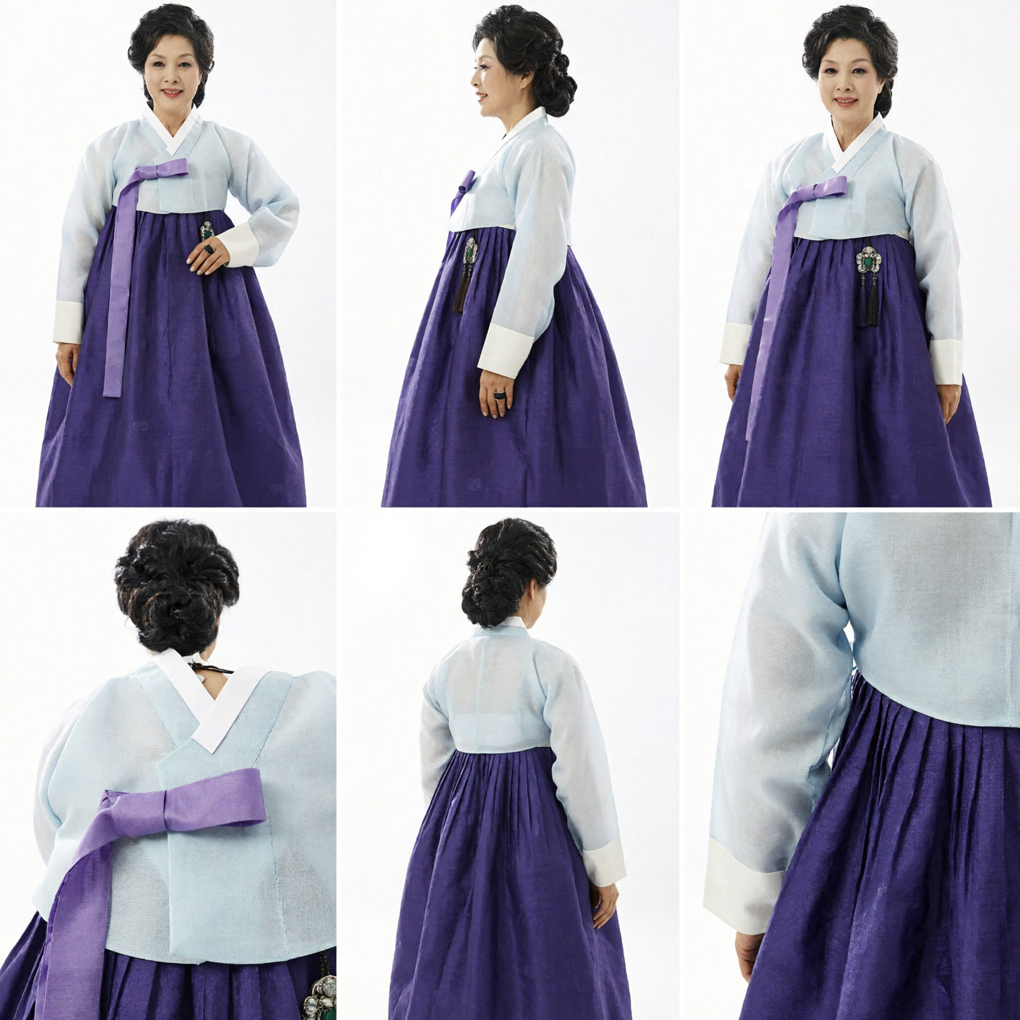 Elegant Traditional Korean Hanbok for Women Mom Mother Wedding Guest Purple Skirt Light Blue Top - Asian Costume