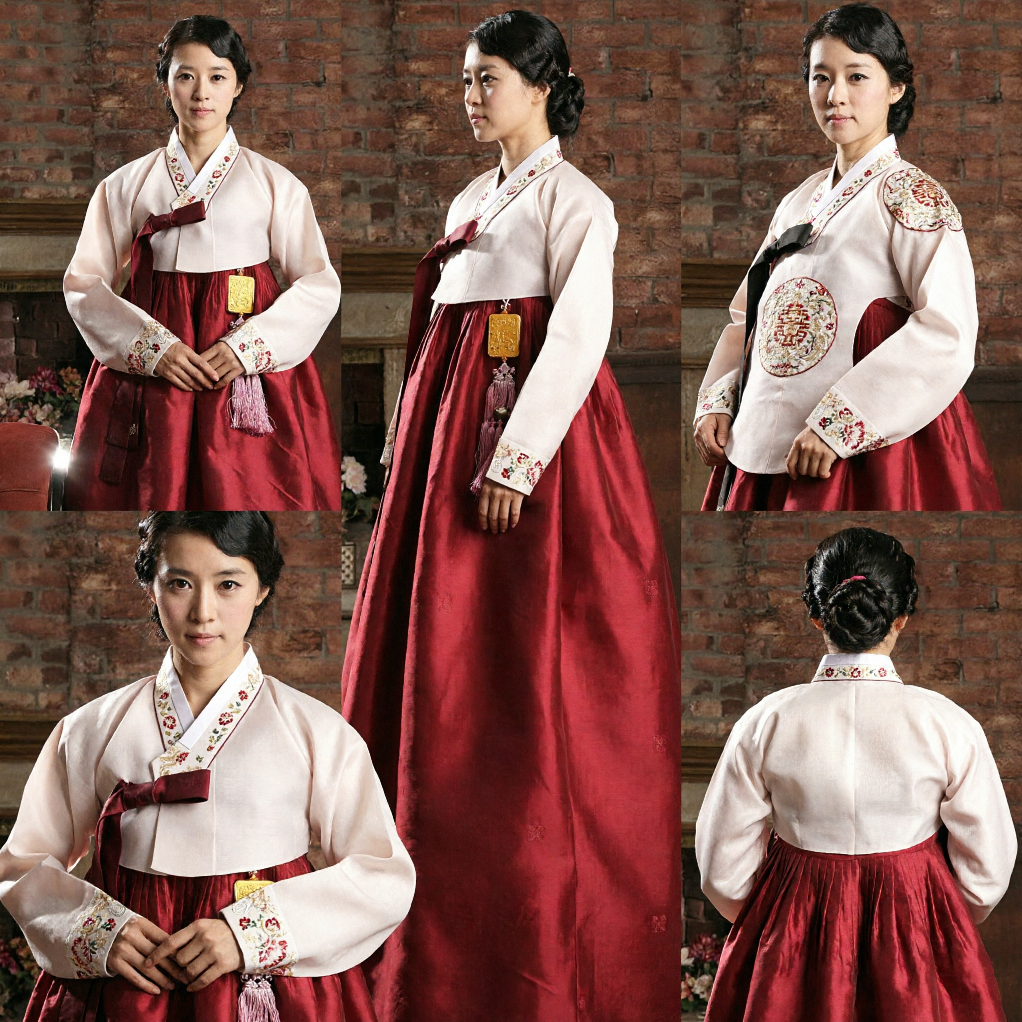 Elegant Women's Korean Traditional Hanbok Set Cream Jeogori and Red Chima for Wedding and Ceremonial Occasions - Asian Costume
