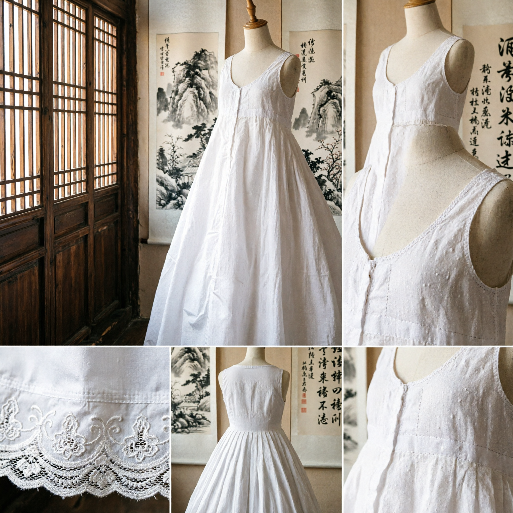 Women's White Cotton Traditional Chinese Underskirt with Lace Trim for Hanfu Costume Base Layer - Asian Costume