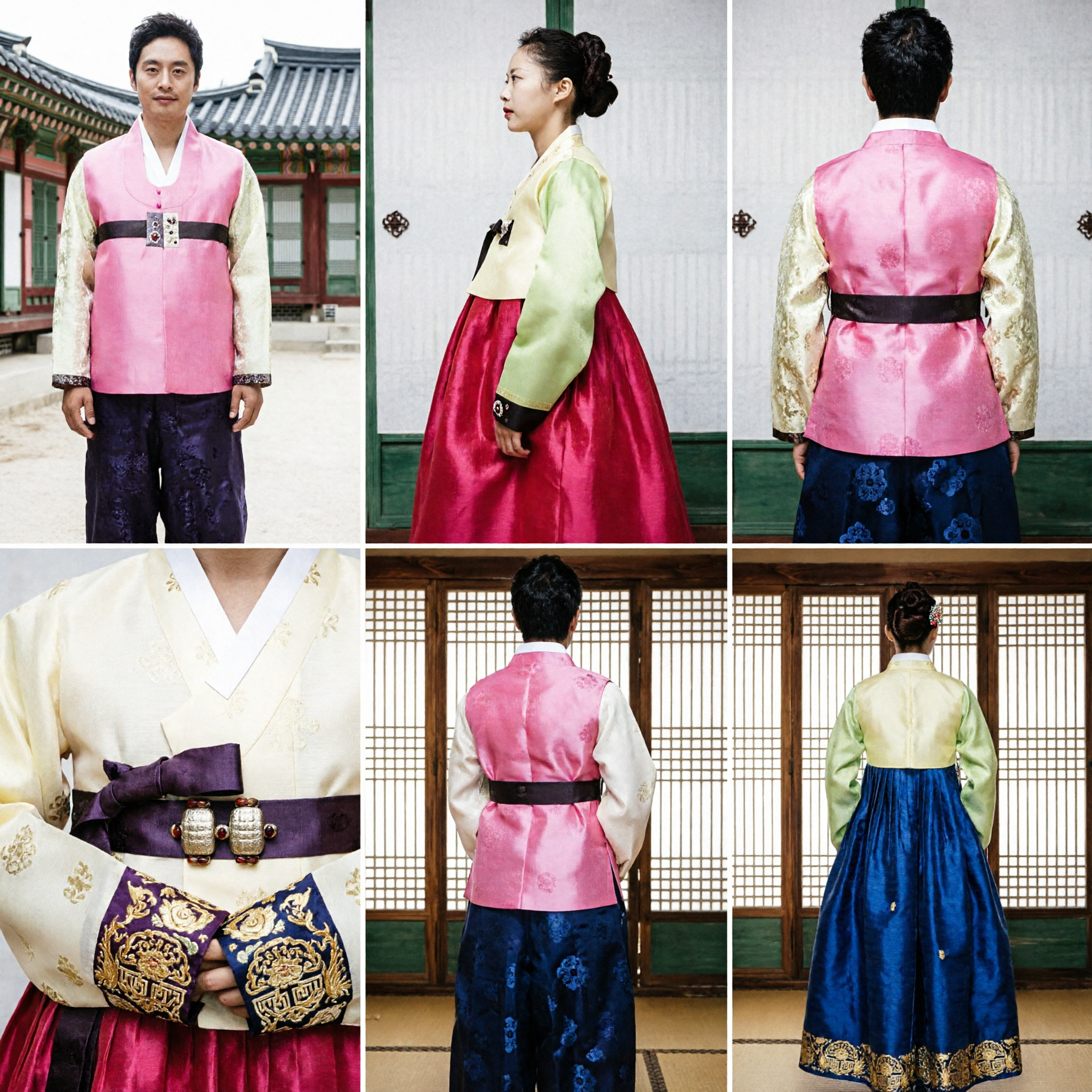 Traditional Korean Hanbok Couple Set, Pink and Red Formal Attire for Wedding and Cultural Events - Asian Costume