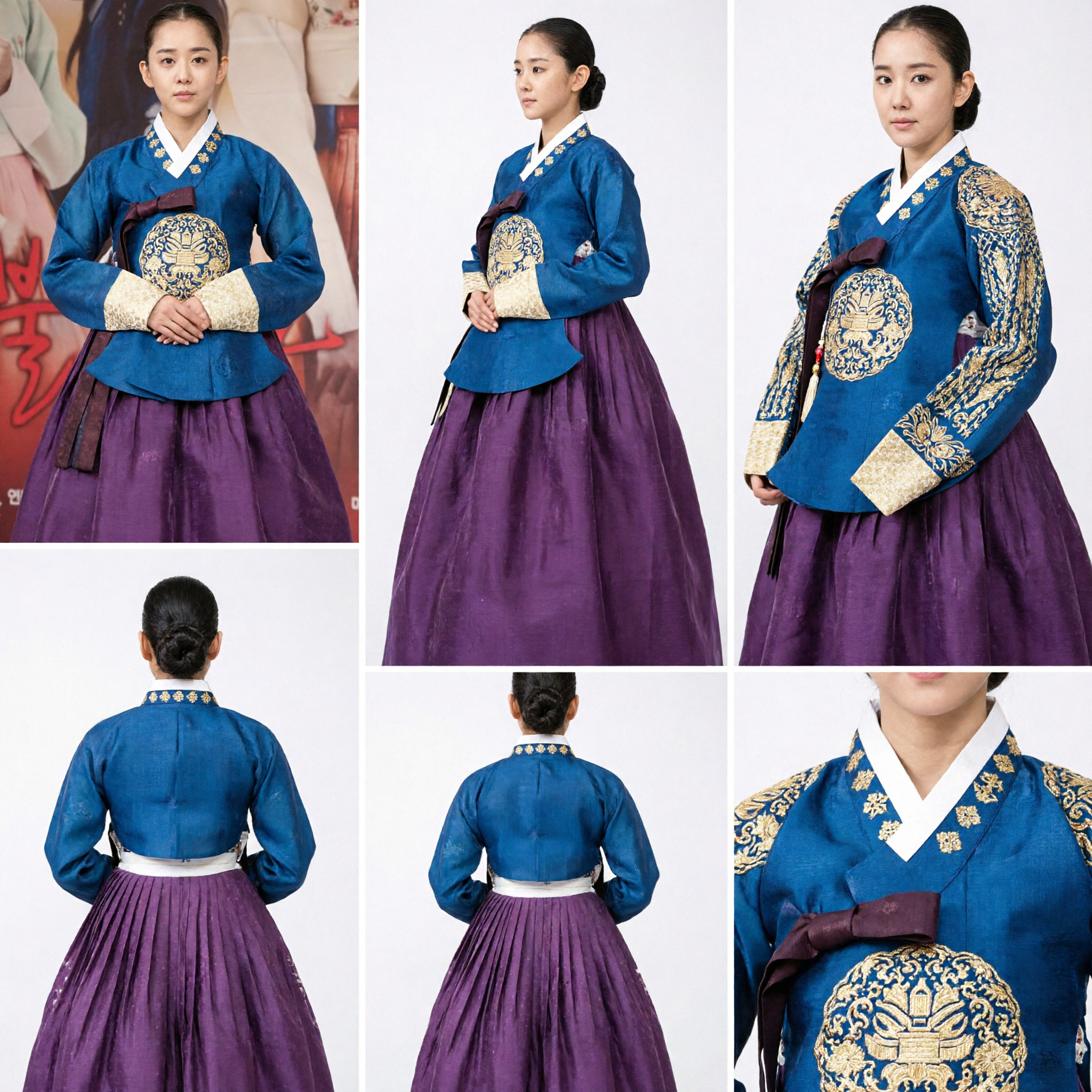 Women's Navy Blue and Purple Traditional Korean Hanbok Set for Historical Drama Cosplay and Cultural Festivals - Asian Costume