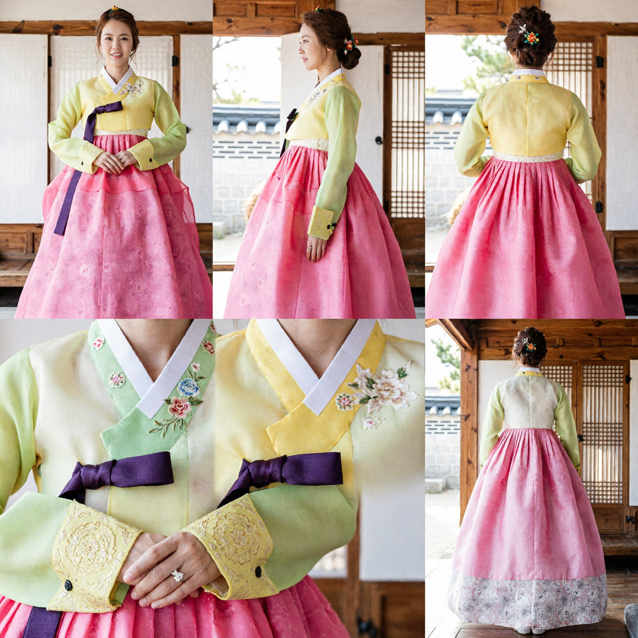 Traditional Korean Hanbok for Women Yellow Jeogori and Pink Chima Dress for Wedding Party - Asian Costume
