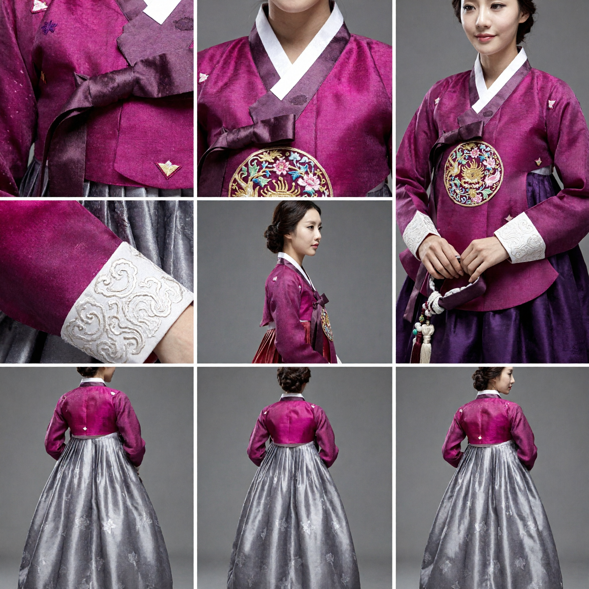 Women's Traditional Korean Hanbok Set Pink Jeogori Top Silver Chima Skirt for Wedding Party - Asian Costume