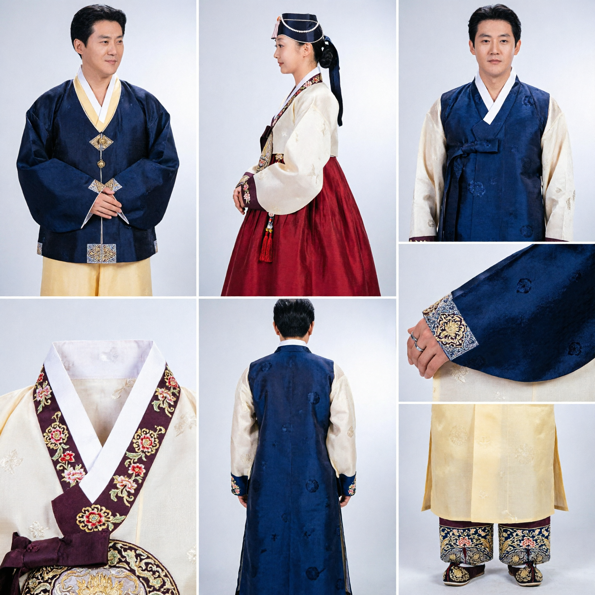 Elegant Black and Gold Korean Hanbok Couple Set Traditional Formal Wedding Costume for Men and Women - Asian Costume