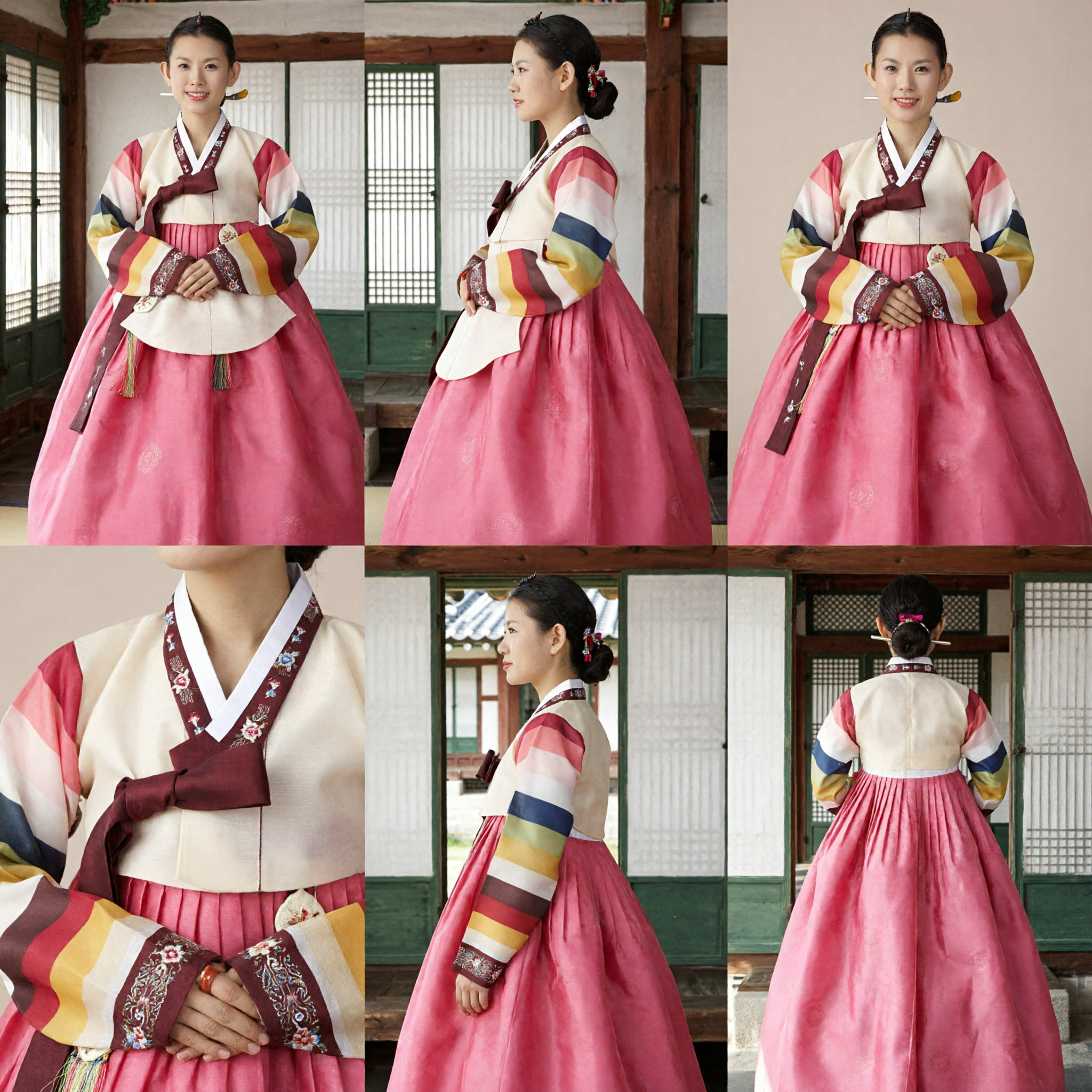 Traditional Korean Hanbok Dress for Women Colorful Striped Jeogori Top and Pink Chima Skirt for Festivals - Asian Costume