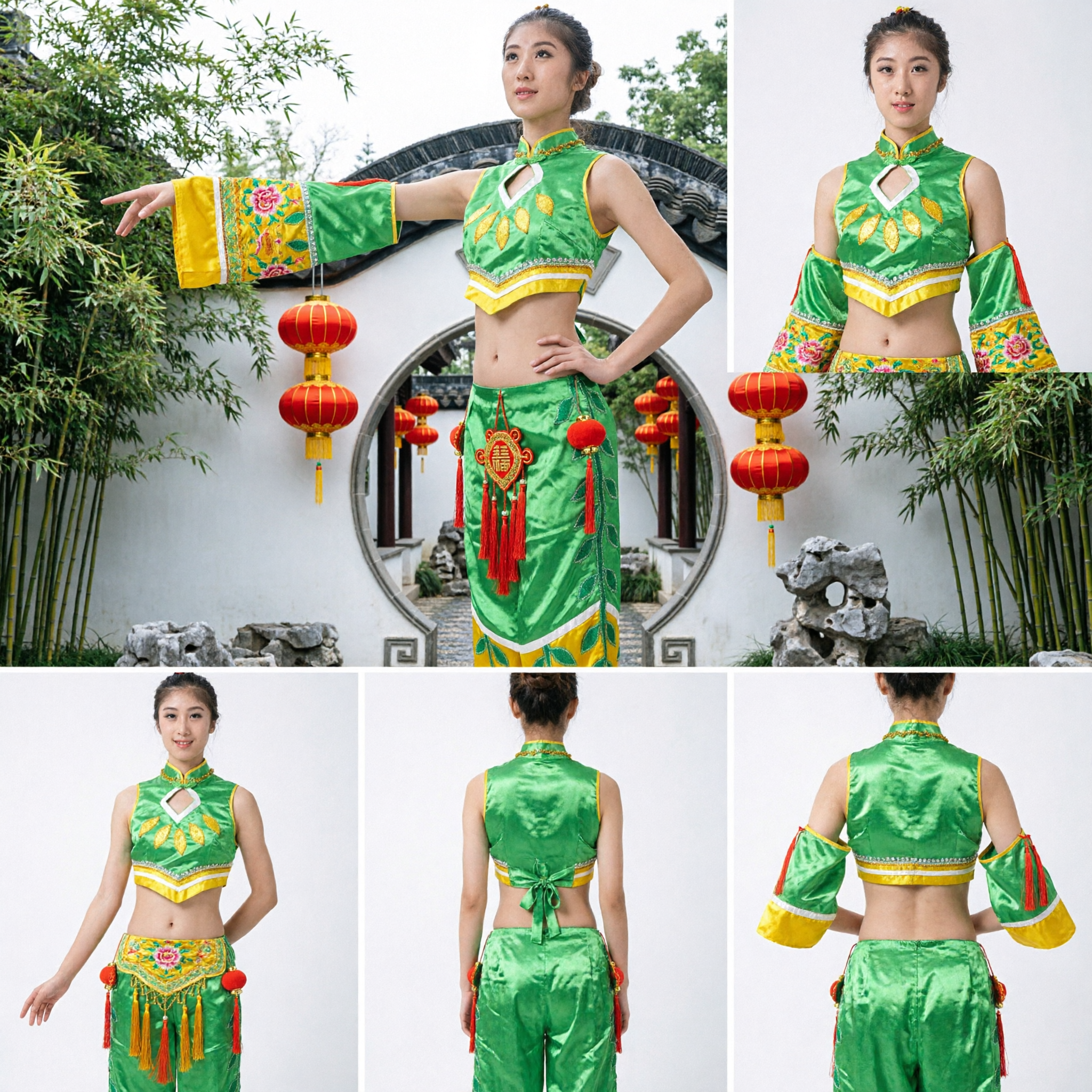 Women's Green Chinese Folk Dance Costume Traditional Yangge Performance Outfit Vegetable Theme Stage Uniform - Asian Costume