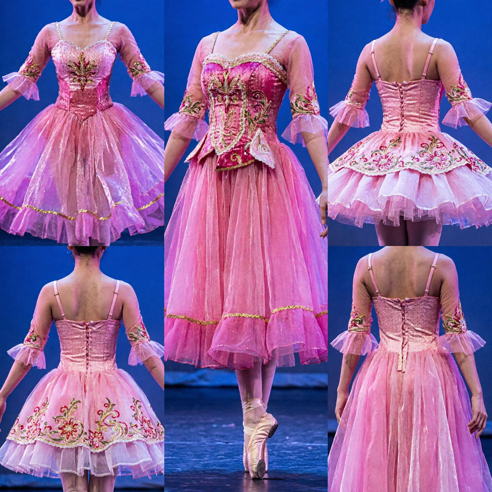 Women Pink Chinese Classical Dance Costume Traditional Folk Stage Performance Group Dress Outfit - Asian Costume