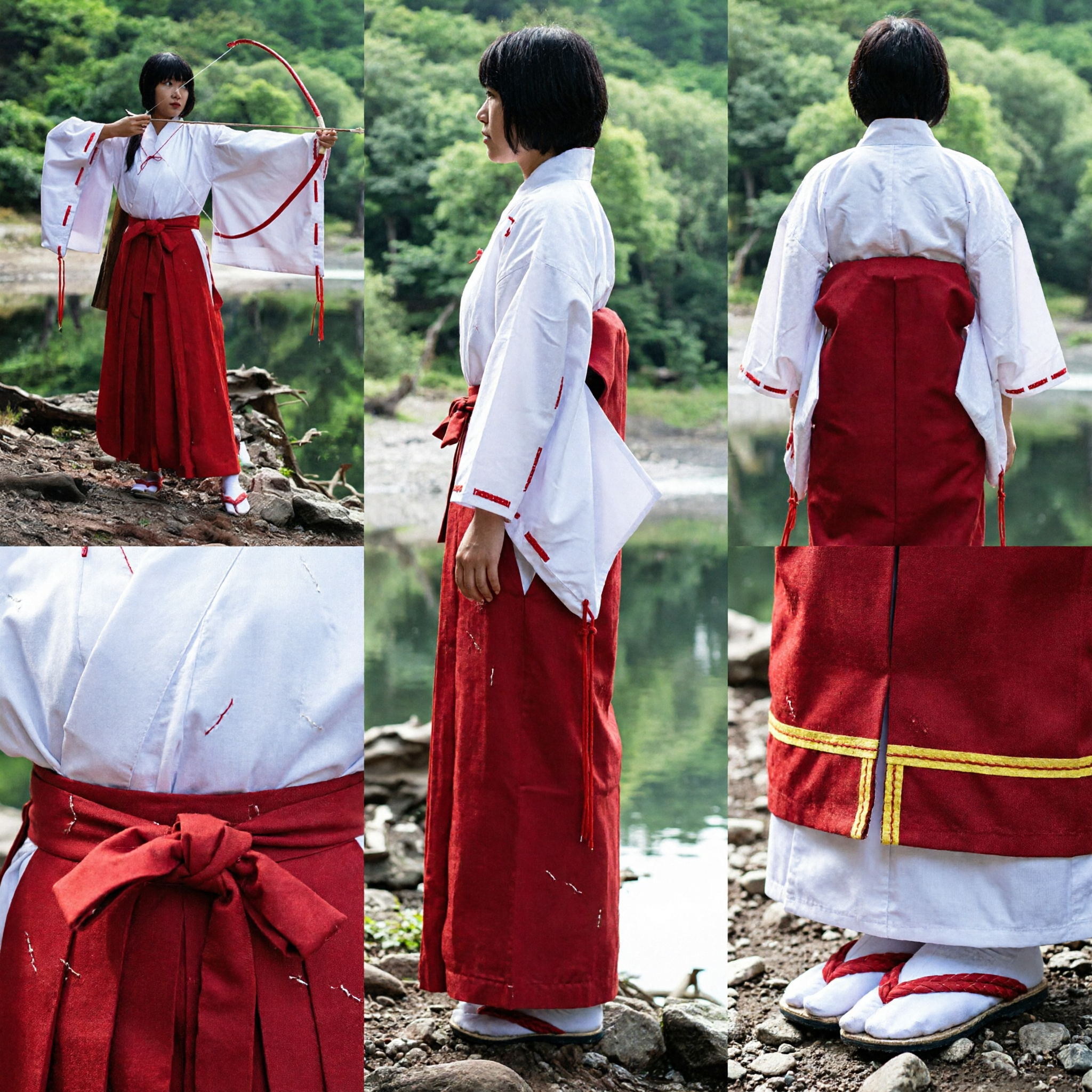Traditional Japanese Miko Shrine Maiden Costume Set White Kimono Red Hakama for Women Cosplay Performance - Asian Costume