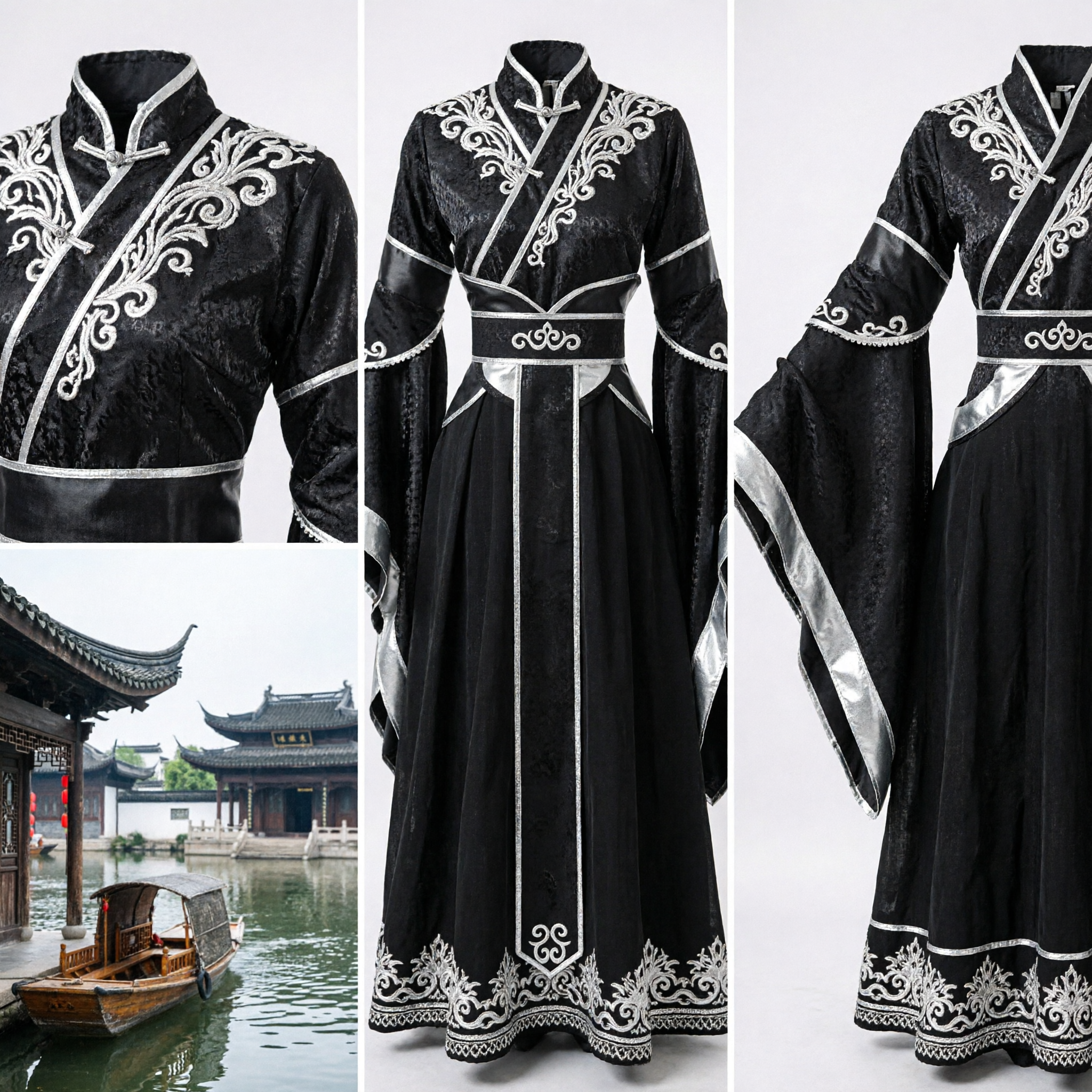 Elegant Black Traditional Chinese Hanfu Costume Ancient Wide Sleeve Dress for Women Stage Performance Cosplay - Asian Costume