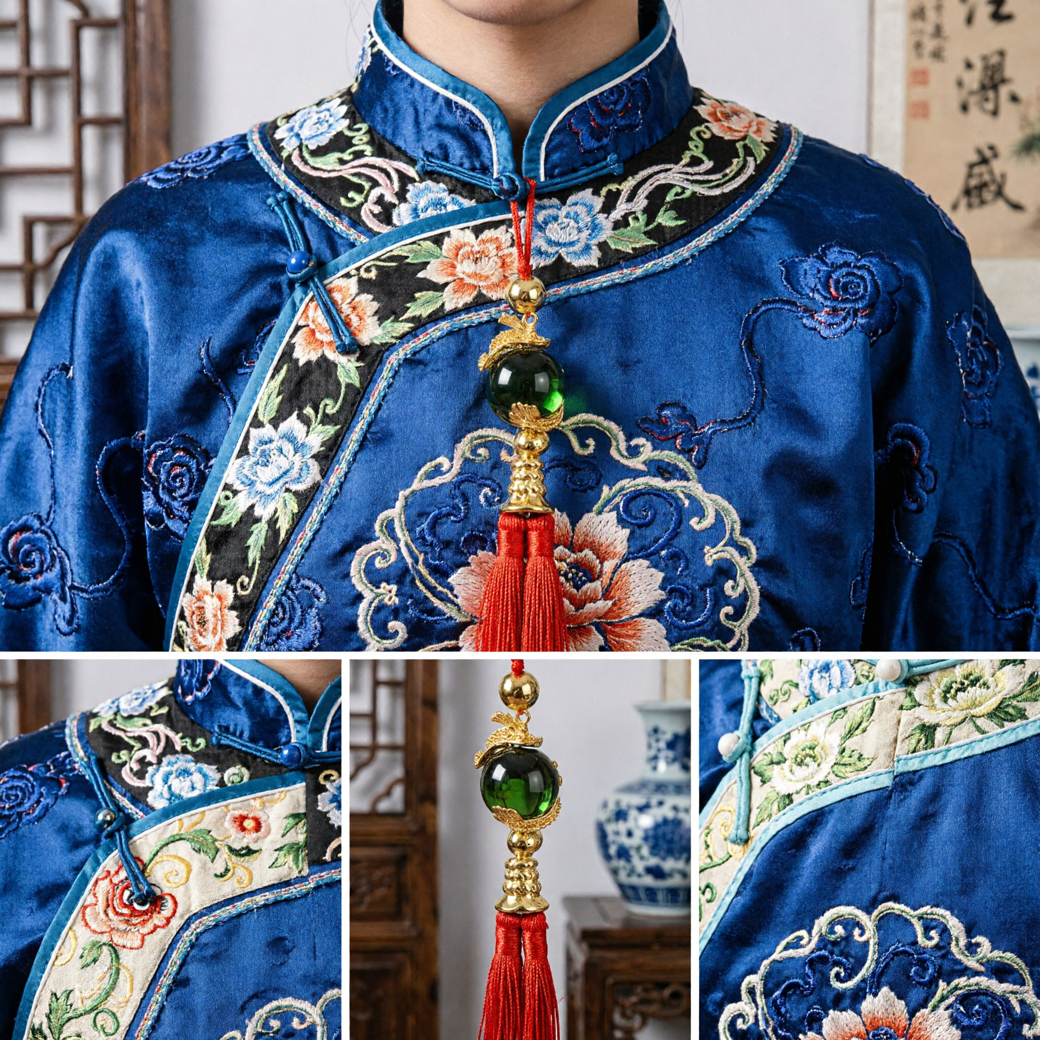 Traditional Chinese Dragon Phoenix Green Crystal Ball Tassel Pendant Charm for Car Interior or Handbag Decoration - Asian Costume