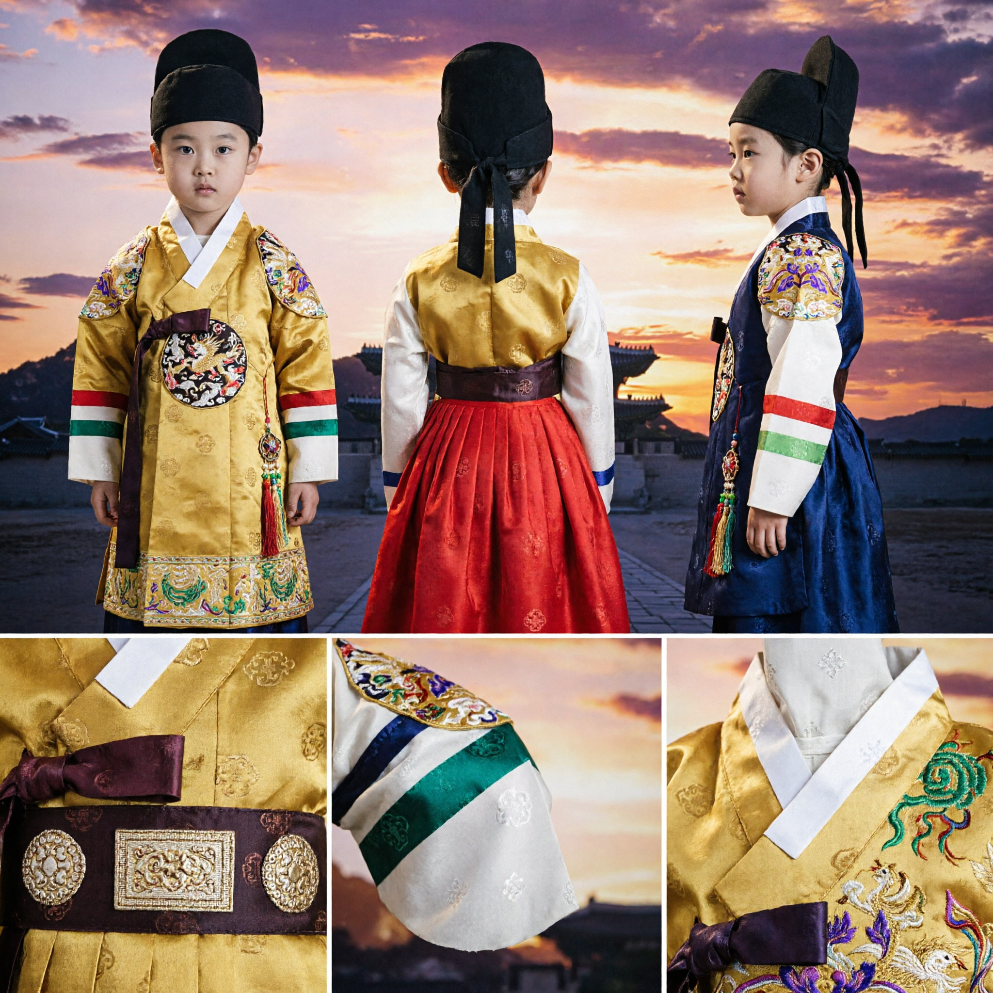 Kids Boys Traditional Chinese Emperor Costume Yellow Dragon Robe Hanfu Outfit with Hat and Sword - Asian Costume