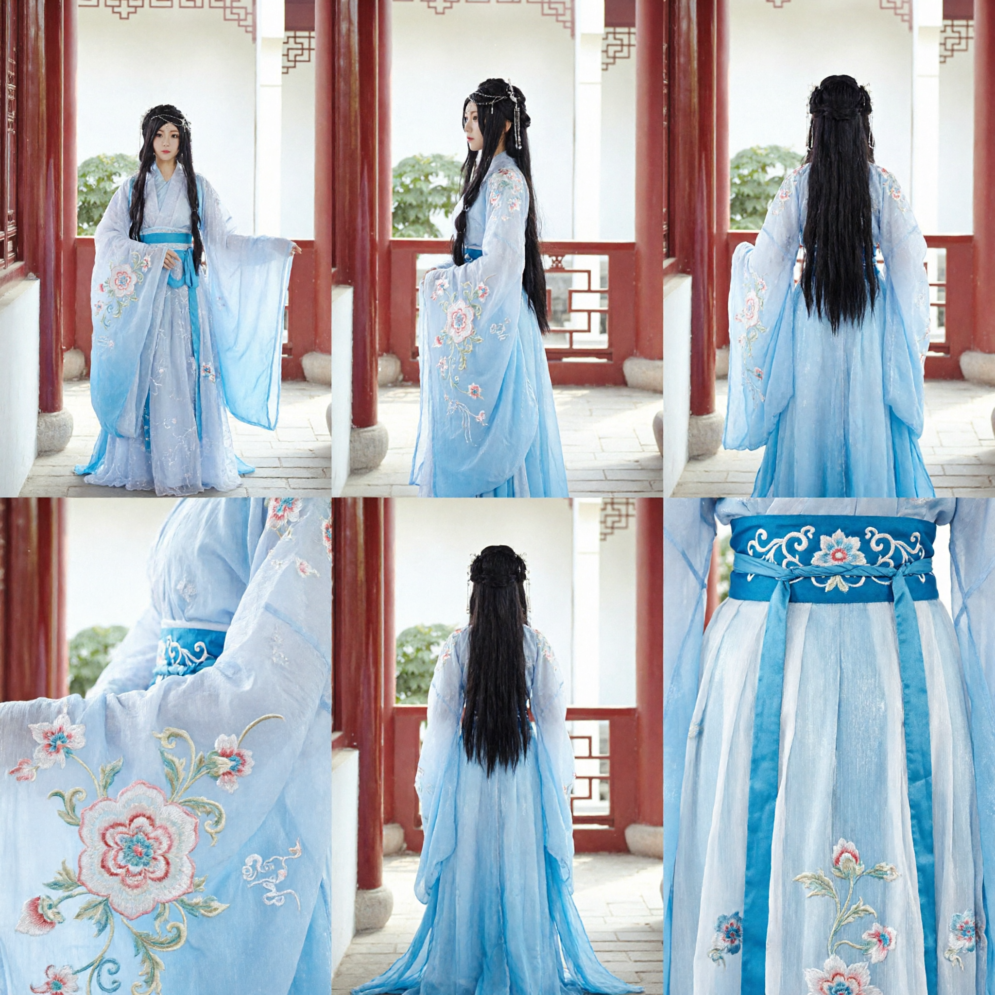 Traditional Chinese Hanfu Ancient Fairy Costume White and Blue Dress for Women Cosplay Performance - Asian Costume