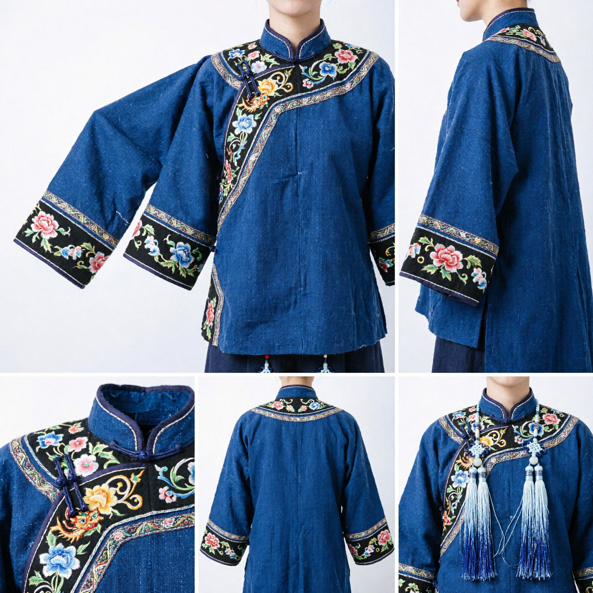 Traditional Chinese Blue Silk Tassel Pendant with White Jade Dragon Carving for Hanfu Costume and Home Decor - Asian Costume