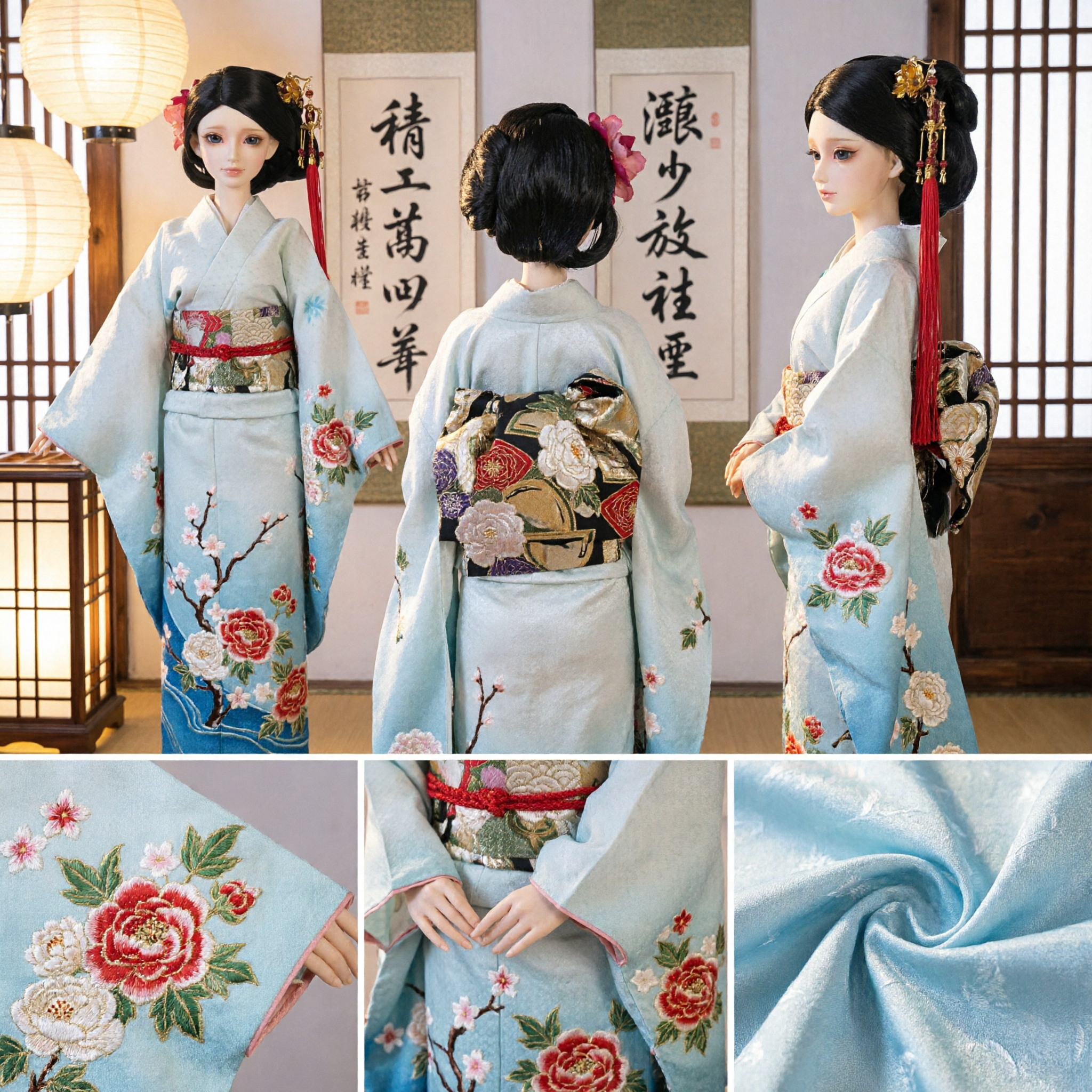 Exquisite Ancient Chinese Hair Ornament with Gold Flowers and Red Tassel for Traditional Hanfu BJD Doll Accessories - Asian Costume