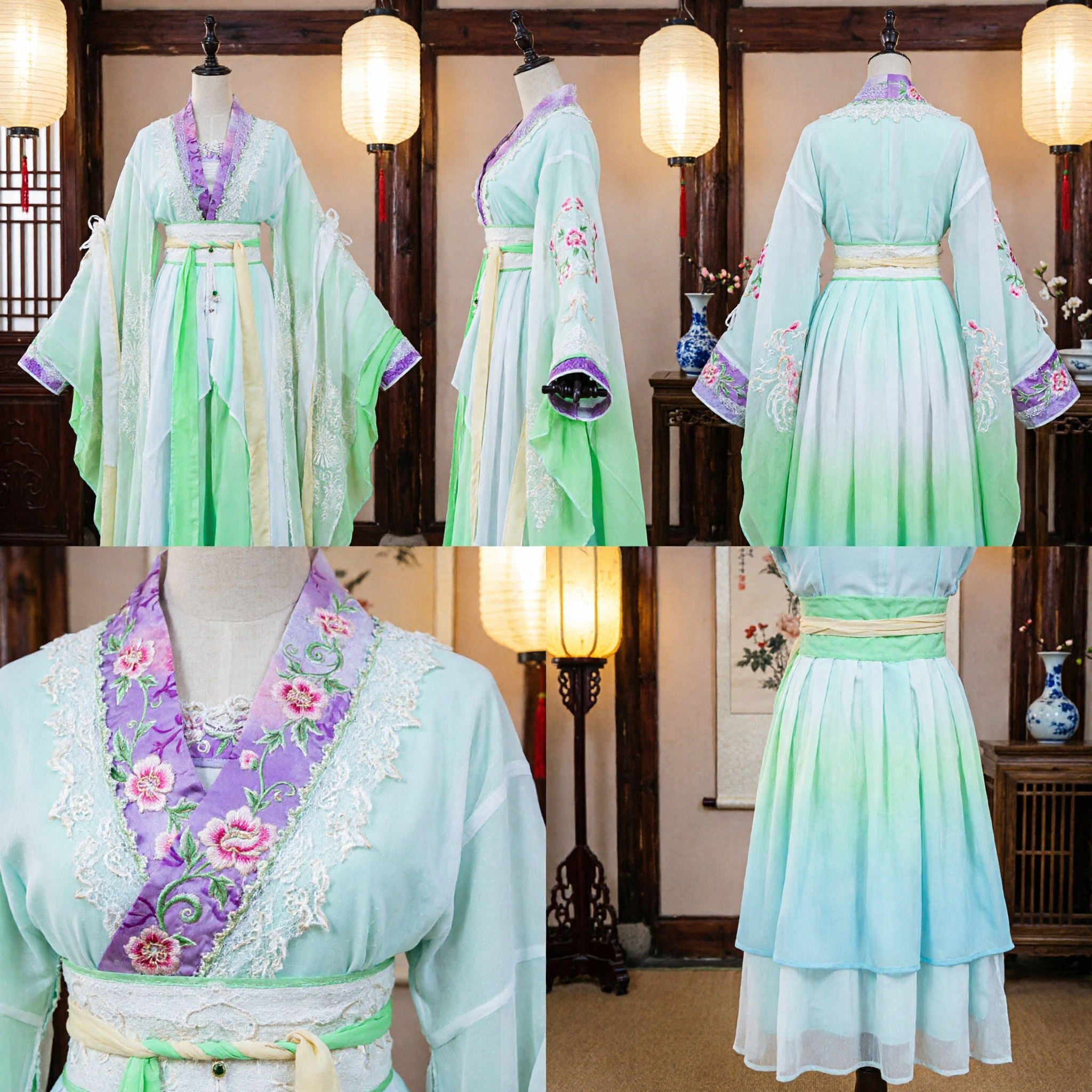 Elegant Green Chinese Hanfu Traditional Costume Ancient Princess Dress Tang Dynasty Style Cosplay Outfit for Women - Asian Costume