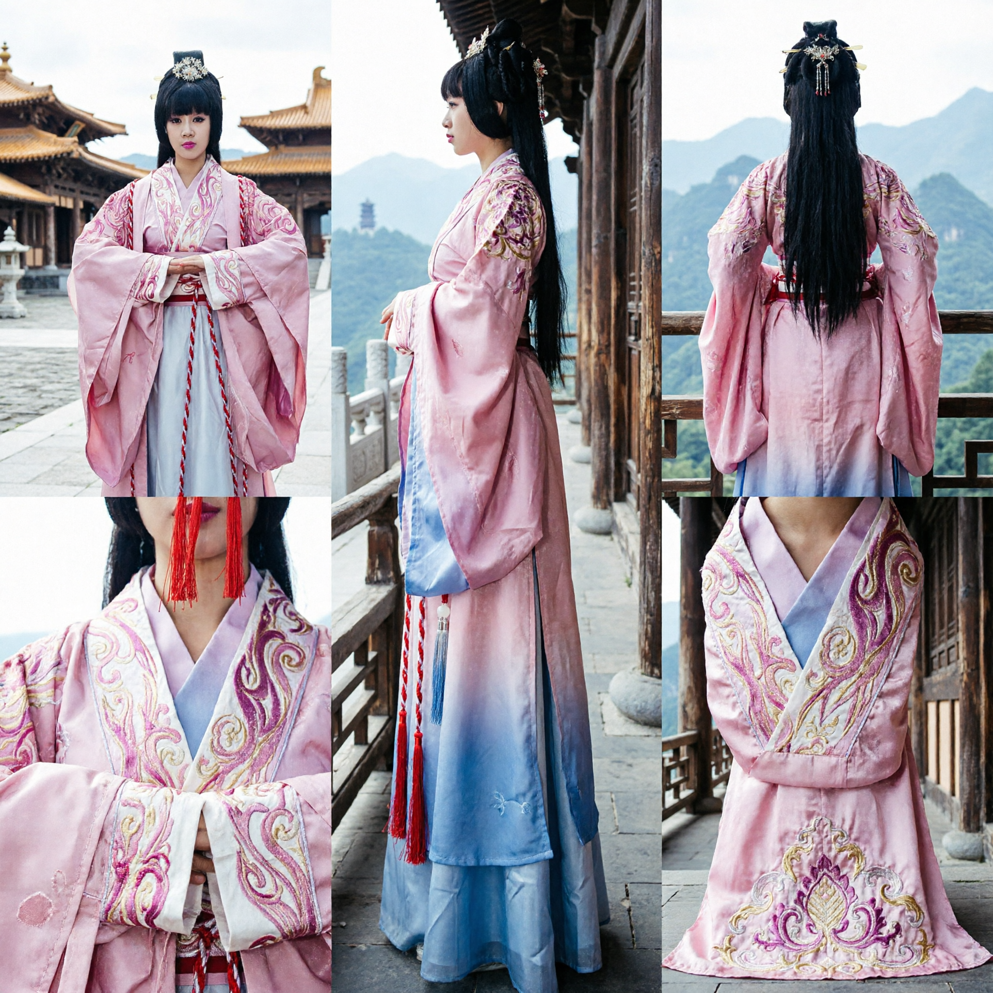 Traditional Chinese Hanfu Pink Embroidered Ancient Princess Costume for Women Cosplay Performance - Asian Costume