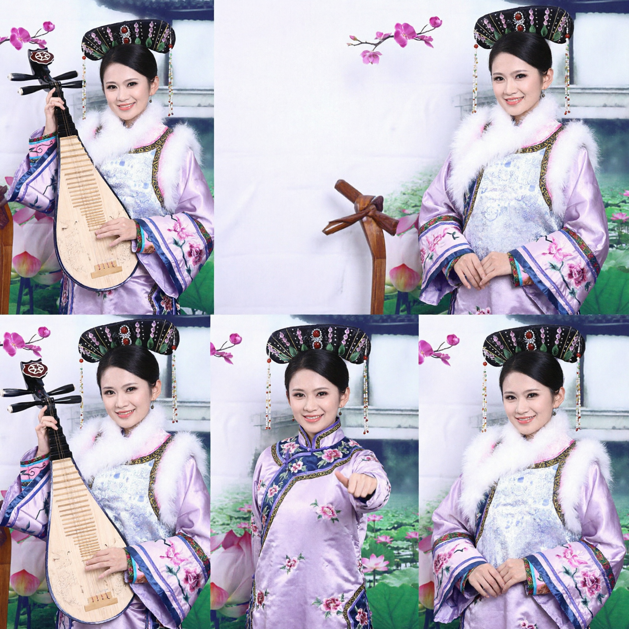 Purple Traditional Chinese Qing Dynasty Princess Costume Manchu Noble Lady Dress with Fur for Women Performance Cosplay - Asian Costume