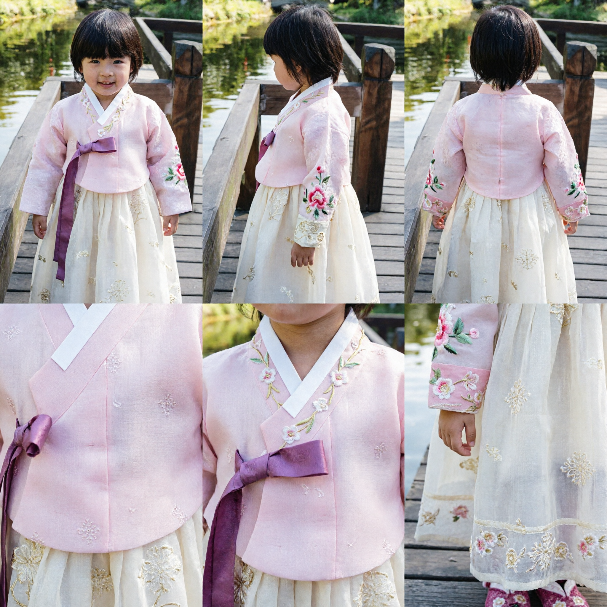 Traditional Korean Hanbok for Girls Pink Jeogori and White Embroidered Chima Skirt Kids Ceremony Costume - Asian Costume