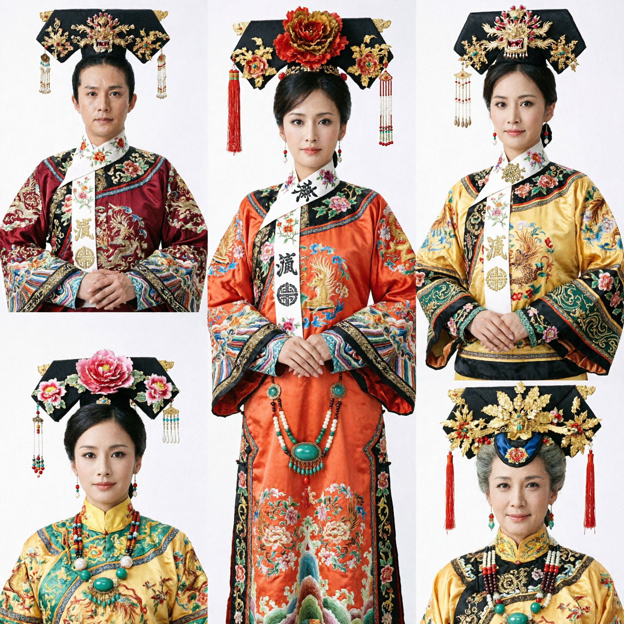 Authentic Chinese Qing Dynasty Palace Costumes Emperor Yellow Dragon Robe and Concubine Floral Gowns for Cosplay and Performance - Asian Costume