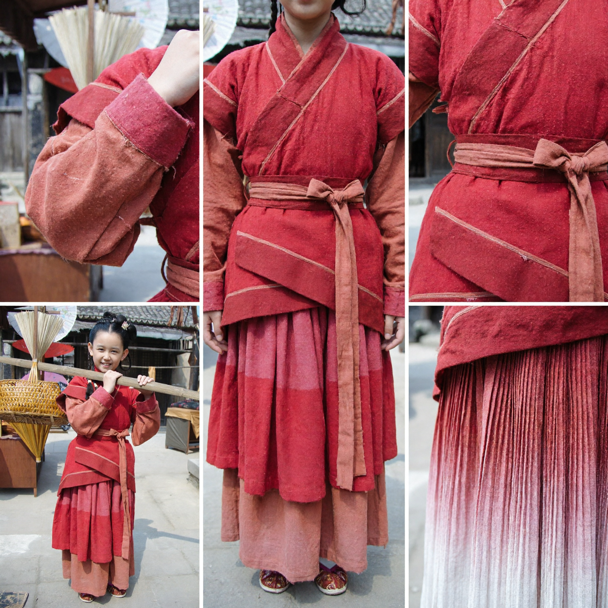 Kids Ancient Chinese Red Hanfu Costume Traditional Wuxia Warrior Girl Outfit for Cosplay and Photography - Asian Costume